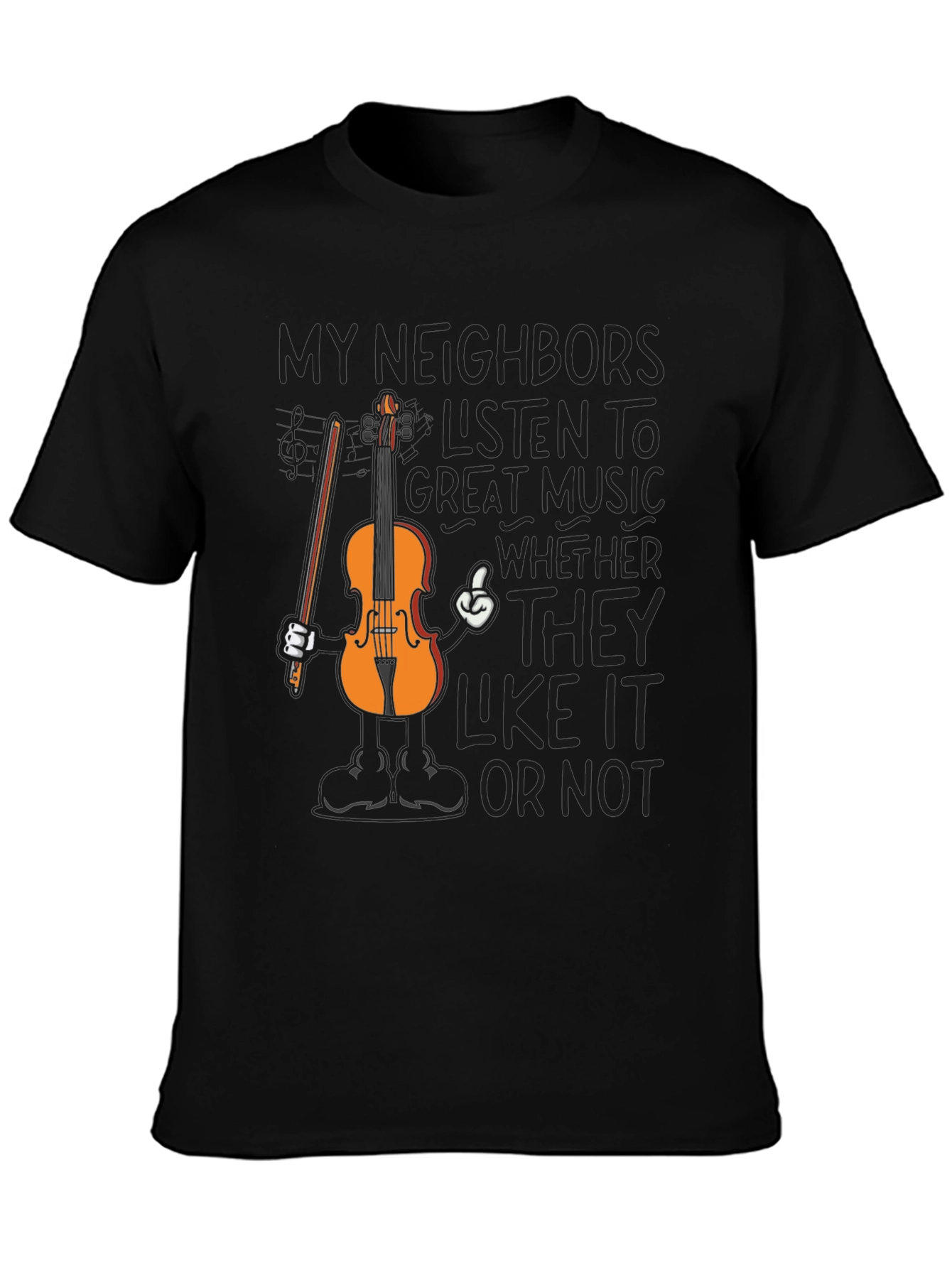 Black Funny Music T-Shirt - My Neighbors Listen To Great Music view 3