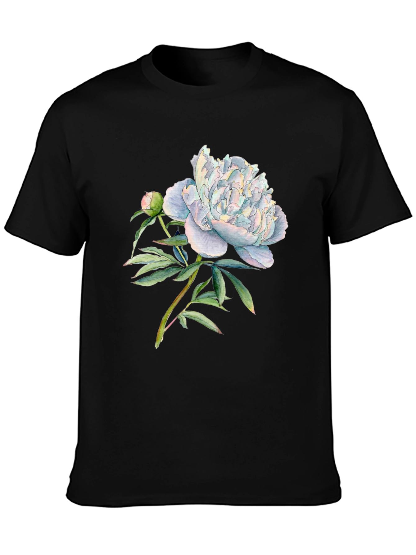 Black Floral Peony Graphic Black T-Shirt view 3