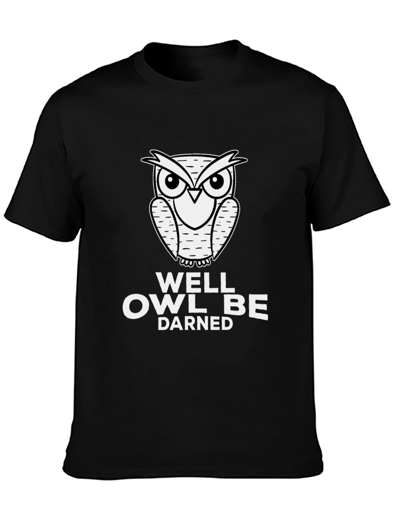 Black Well Owl Be Darned Men's Black Graphic T-Shirt view 3
