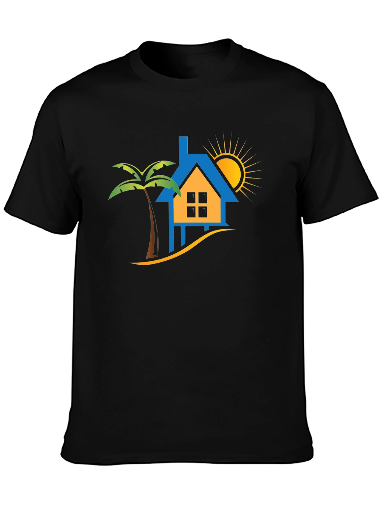 Black Tropical Beach House T-Shirt view 3