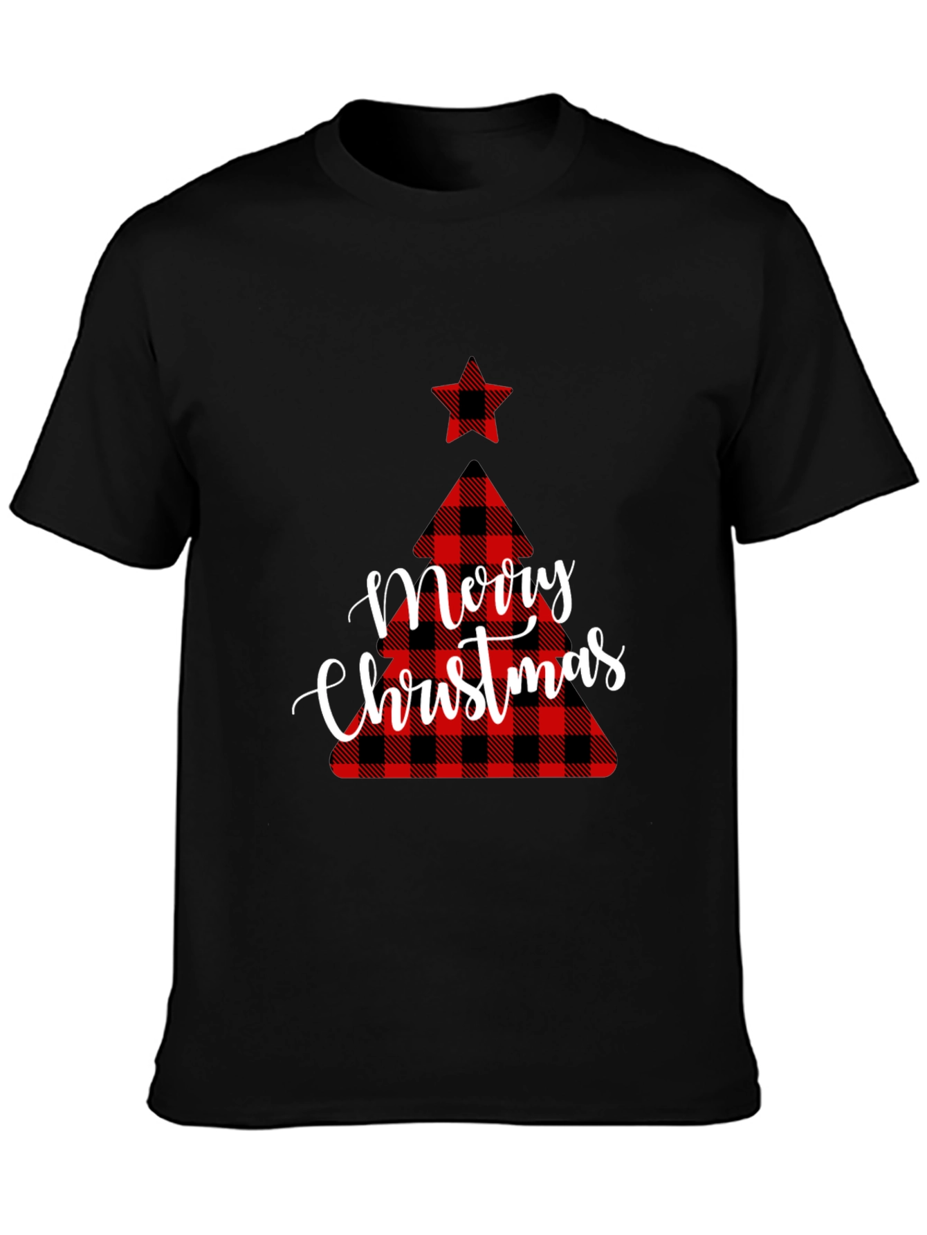 Black Plaid Christmas Tree Graphic Tee view 3
