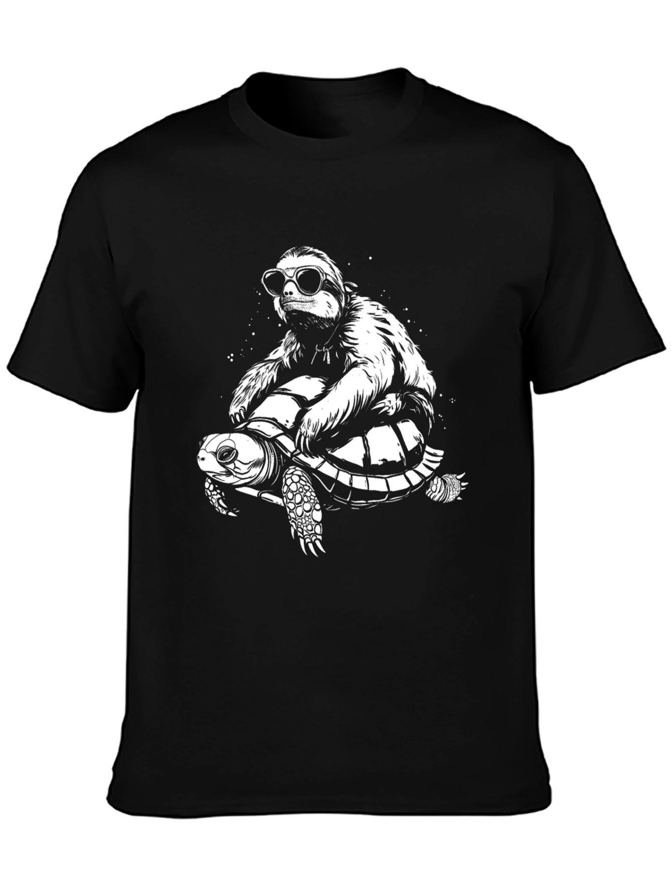 Black Sloth Riding Turtle Graphic Tee view 3