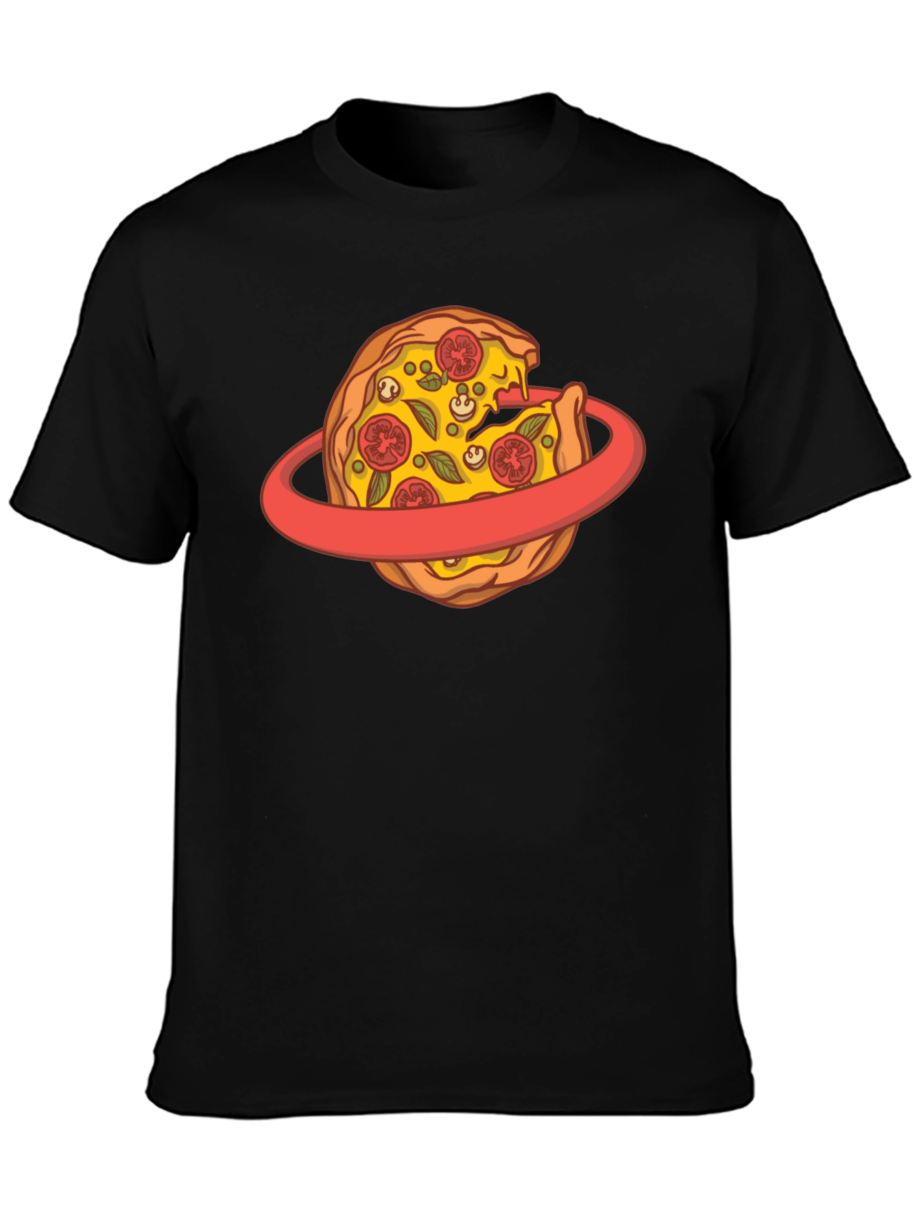 Black Pizza Planet T-Shirt - Black Cotton Graphic Tee view 3