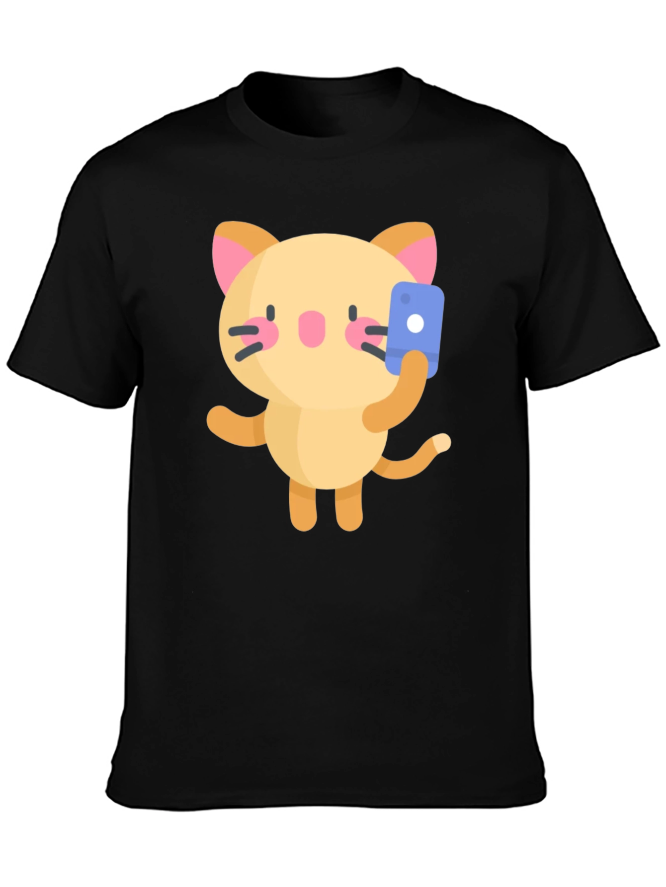 Black Selfie Cat Graphic Tee - Black Cotton Blend Shirt view 3