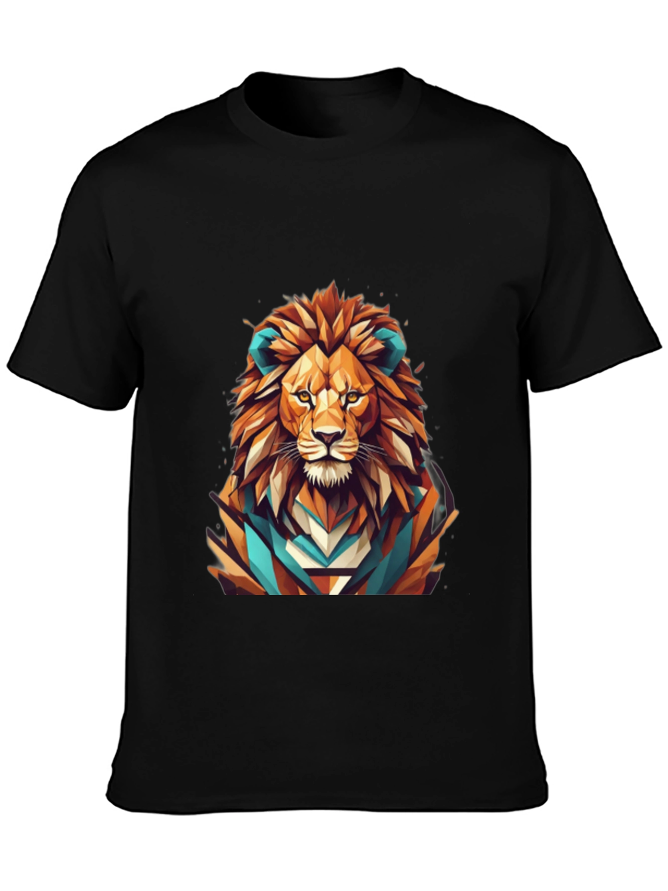 Black Geometric Lion Graphic Tee - Men's Black T-Shirt view 3