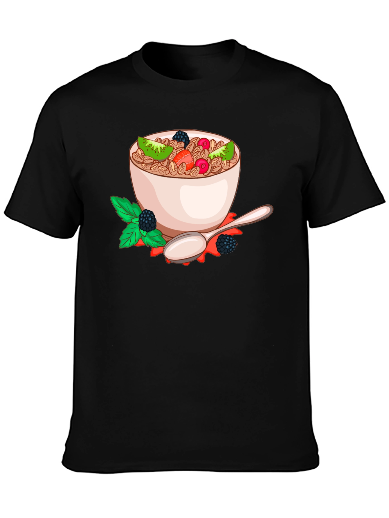 Black Cereal Bowl Graphic Tee - Black Cotton Blend T-Shirt view 3