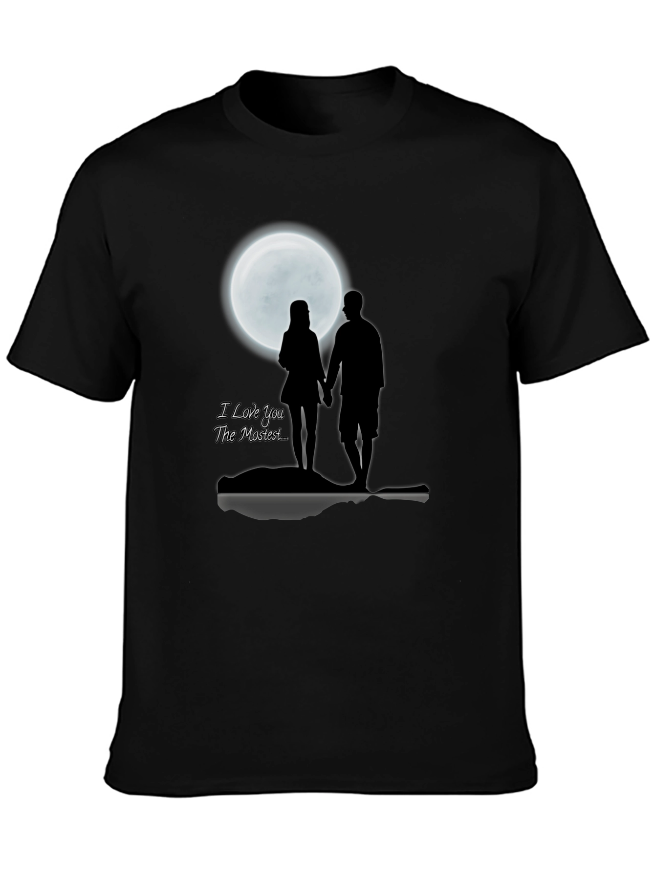 Black Romantic Moonlit Couple T-Shirt - I Love You The Mostest view 3