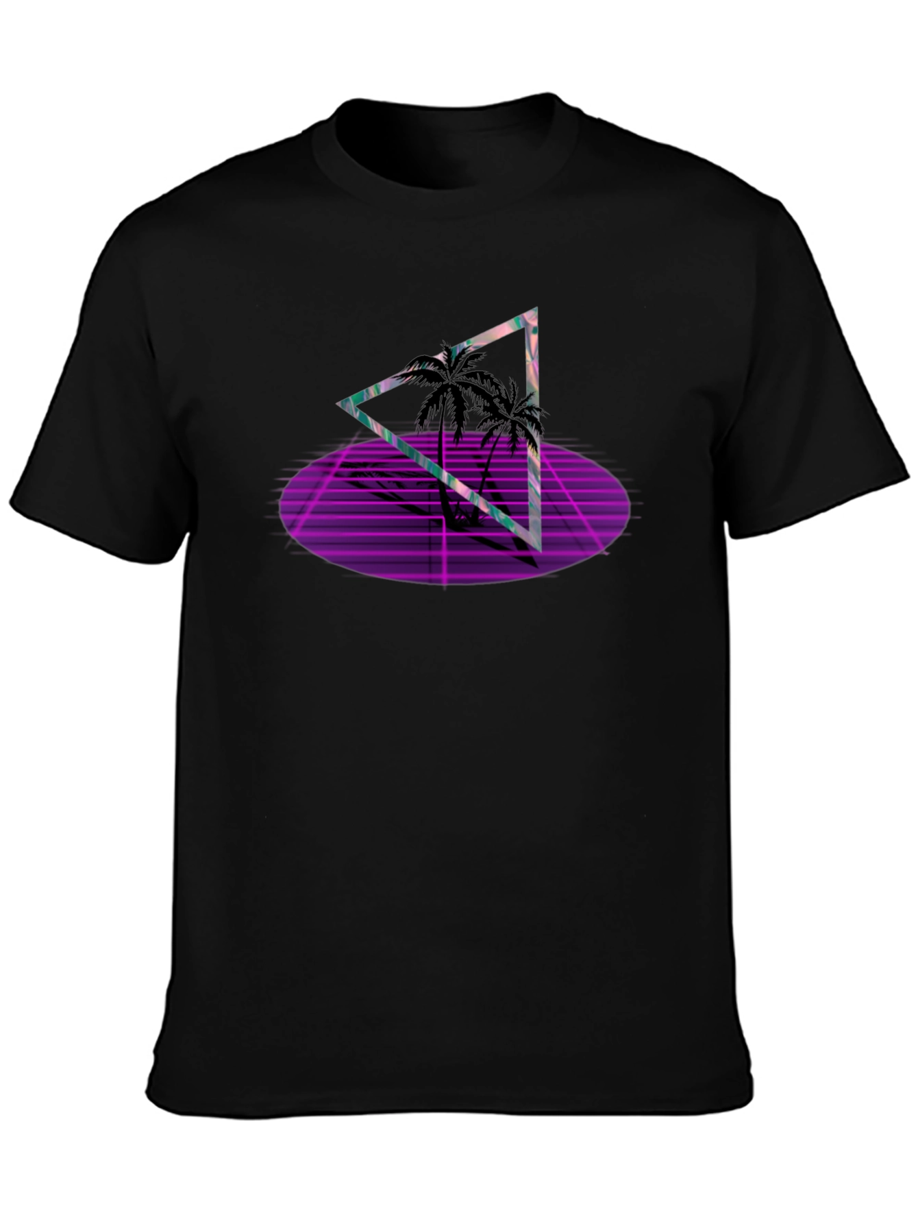 Black Retro Palm Triangle Black T-Shirt view 3