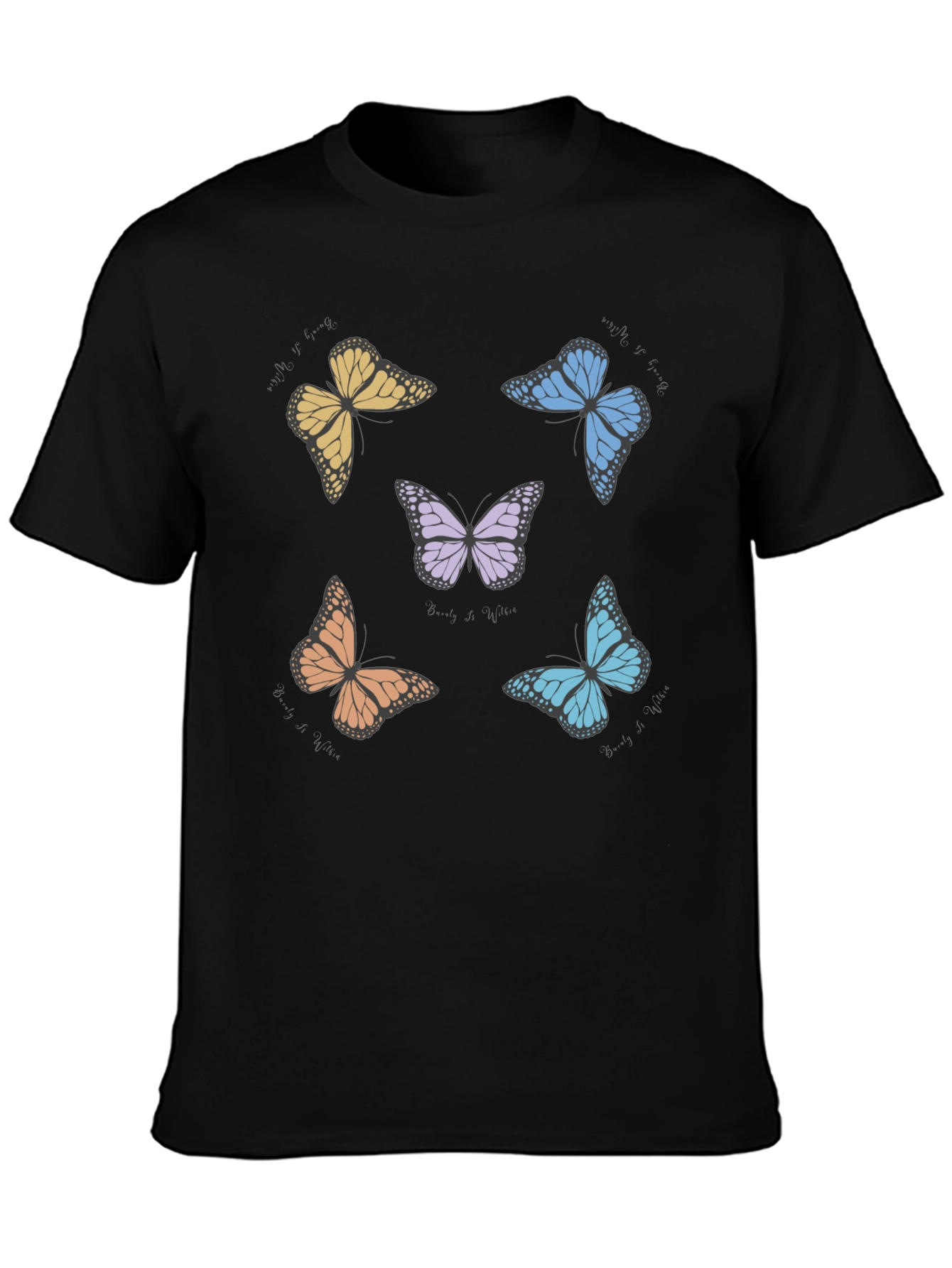 Black Butterfly Print Crew Neck T-Shirt view 3