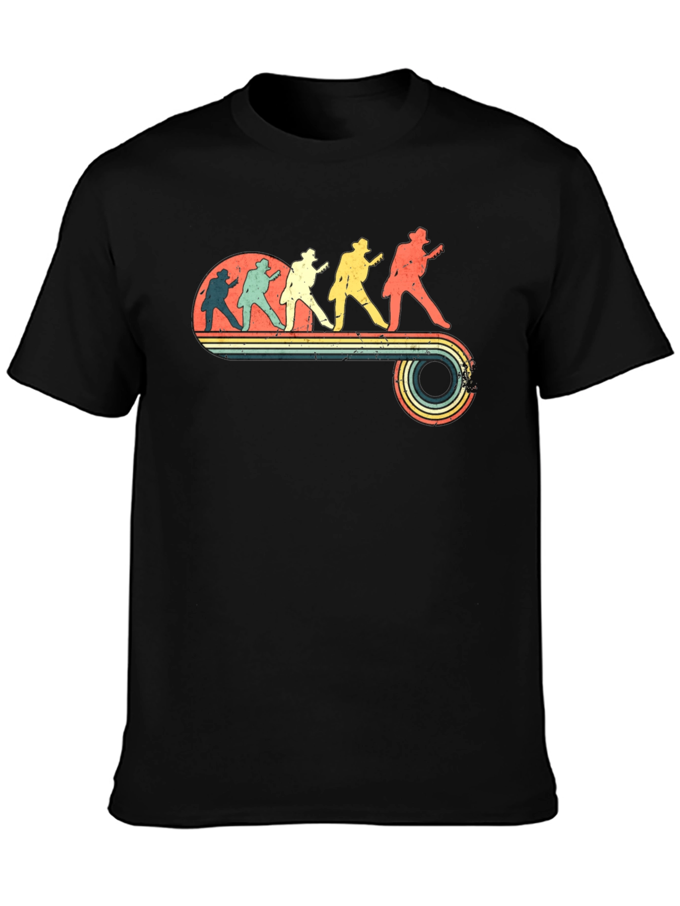 Black Retro Guitarist T-Shirt view 3