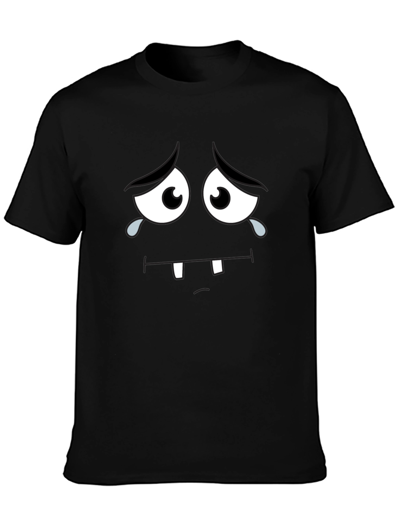 Black Sad Cartoon Face Black T-Shirt view 3