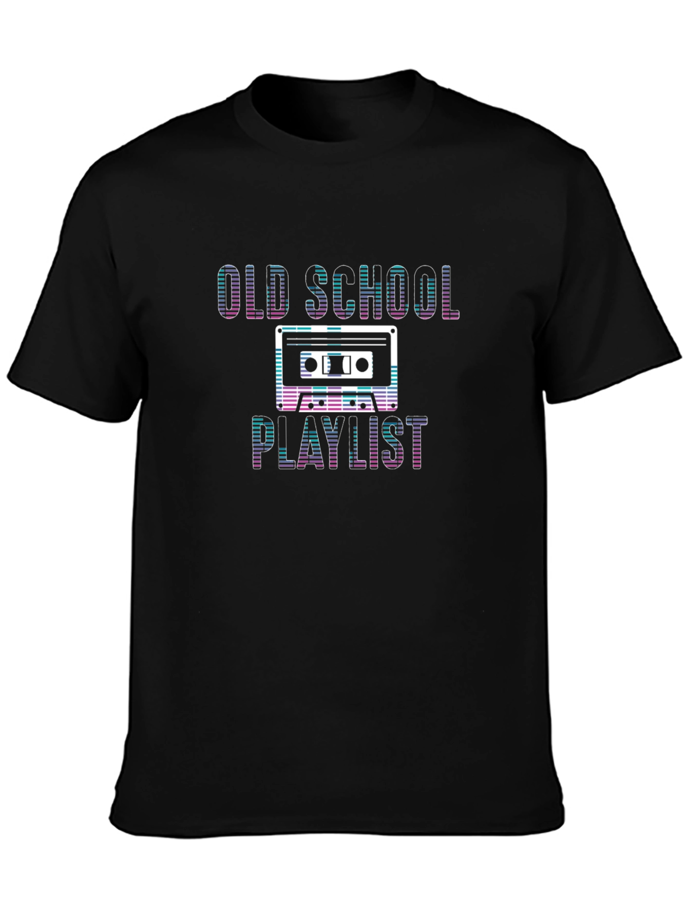 Black Retro Old School Playlist Graphic T-Shirt view 3