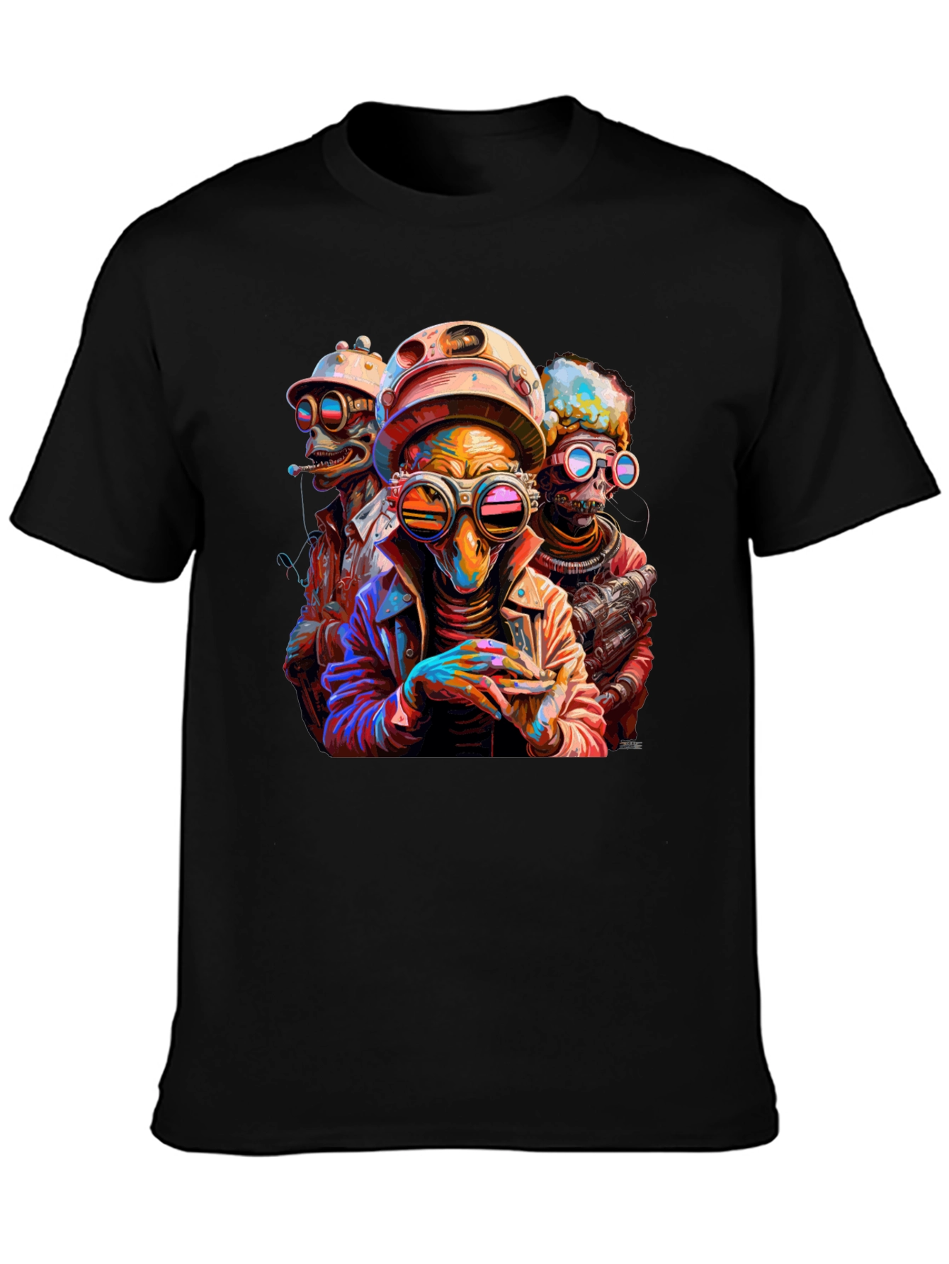 Black Steampunk Alien Trio Graphic Tee view 3