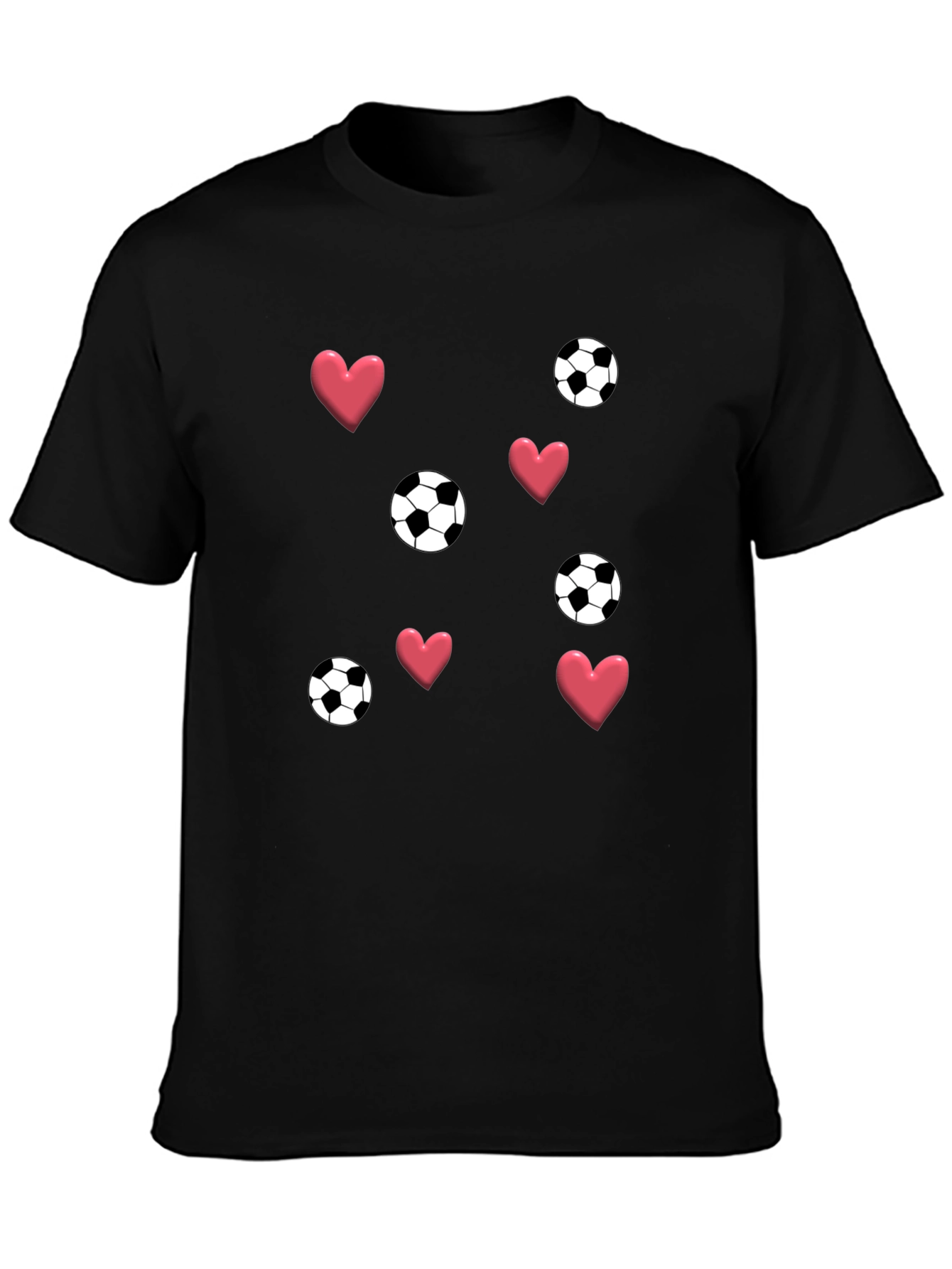 Black Soccer & Hearts Black T-Shirt for Men view 3