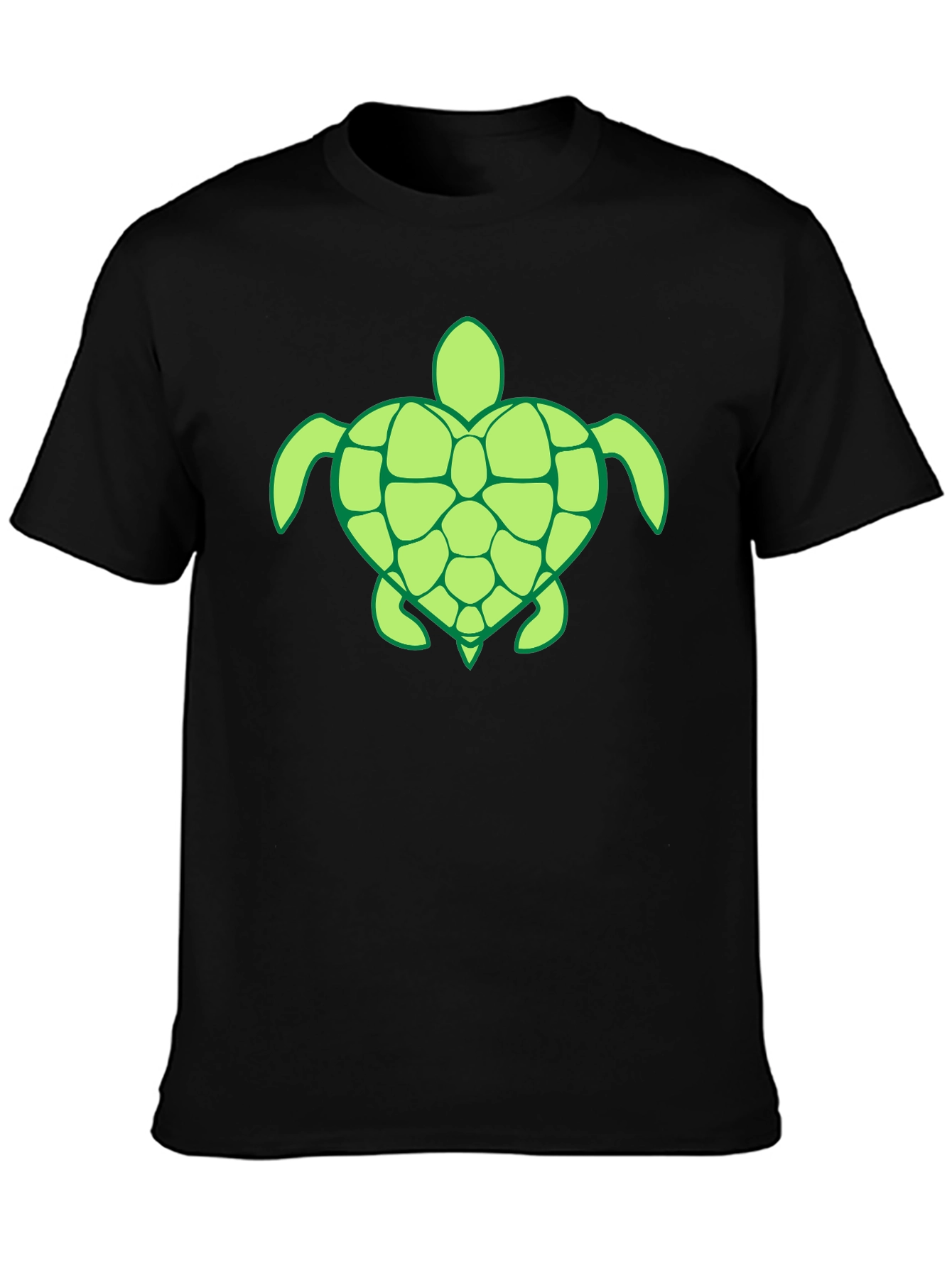 Black Men's Black T-Shirt with Green Turtle Design view 3