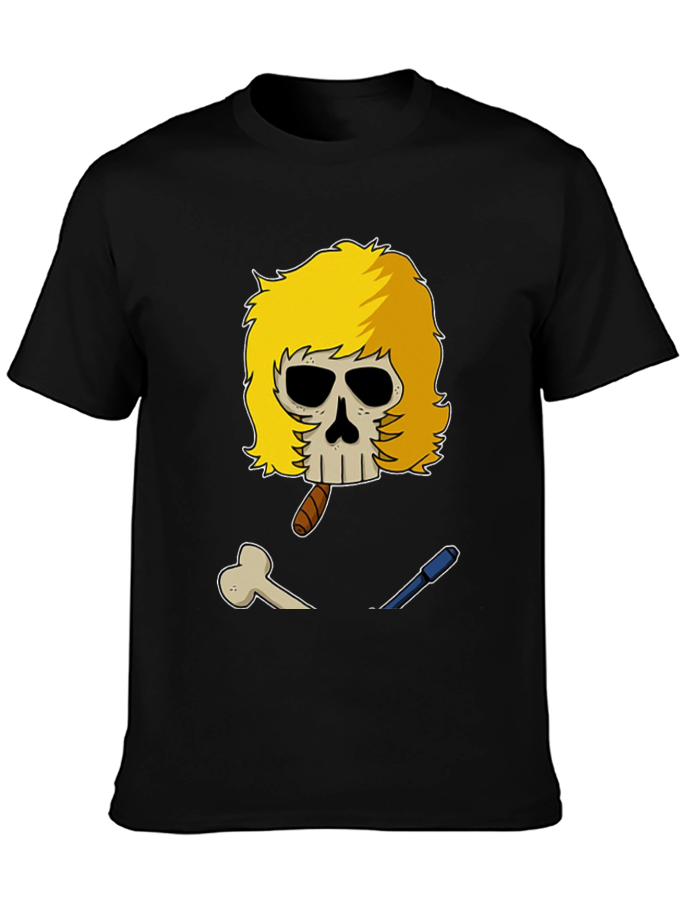 Black Skull with Blonde Wig T-Shirt view 3