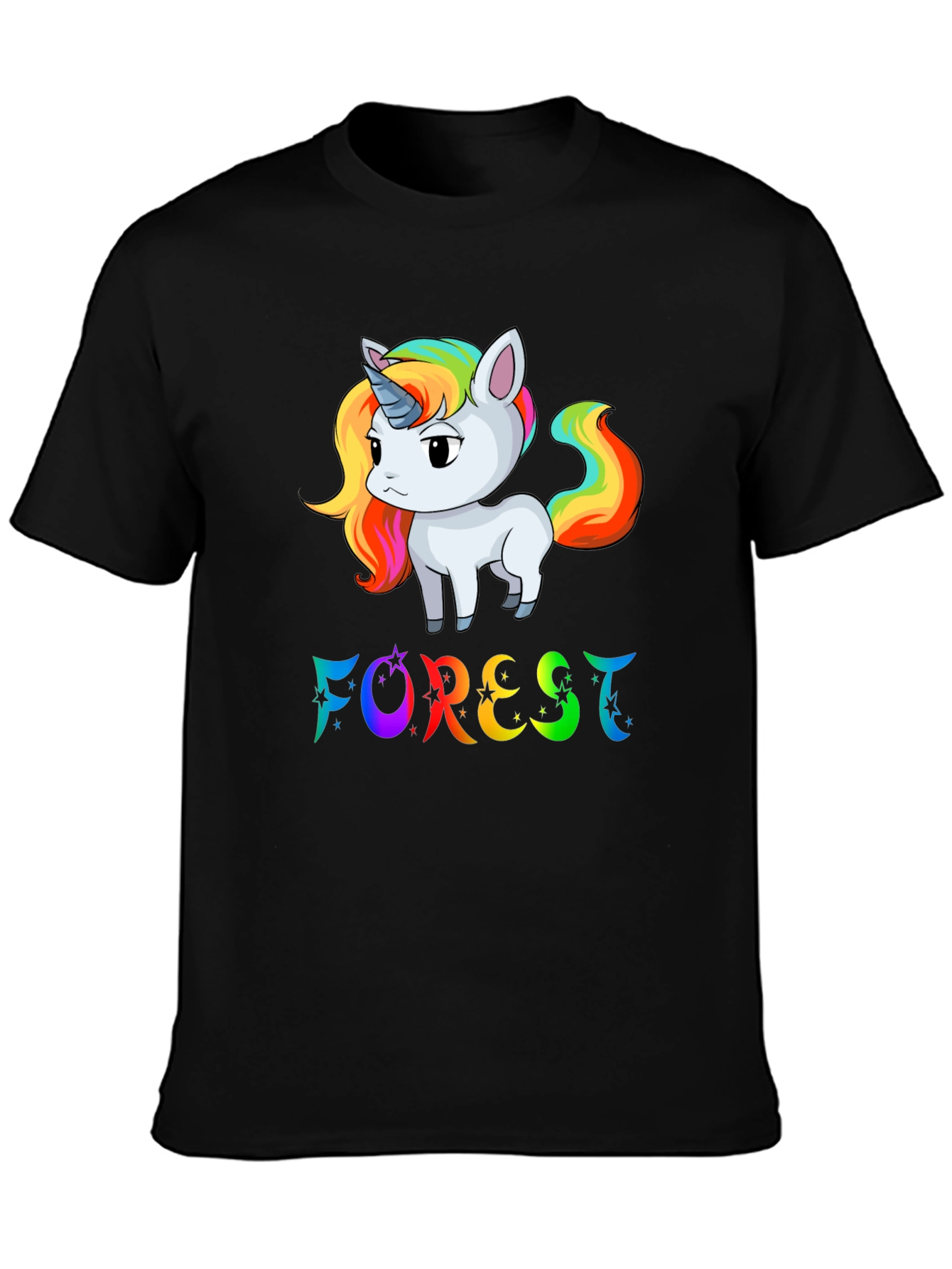 Black Rainbow Unicorn 'Forest' Graphic T-Shirt view 3