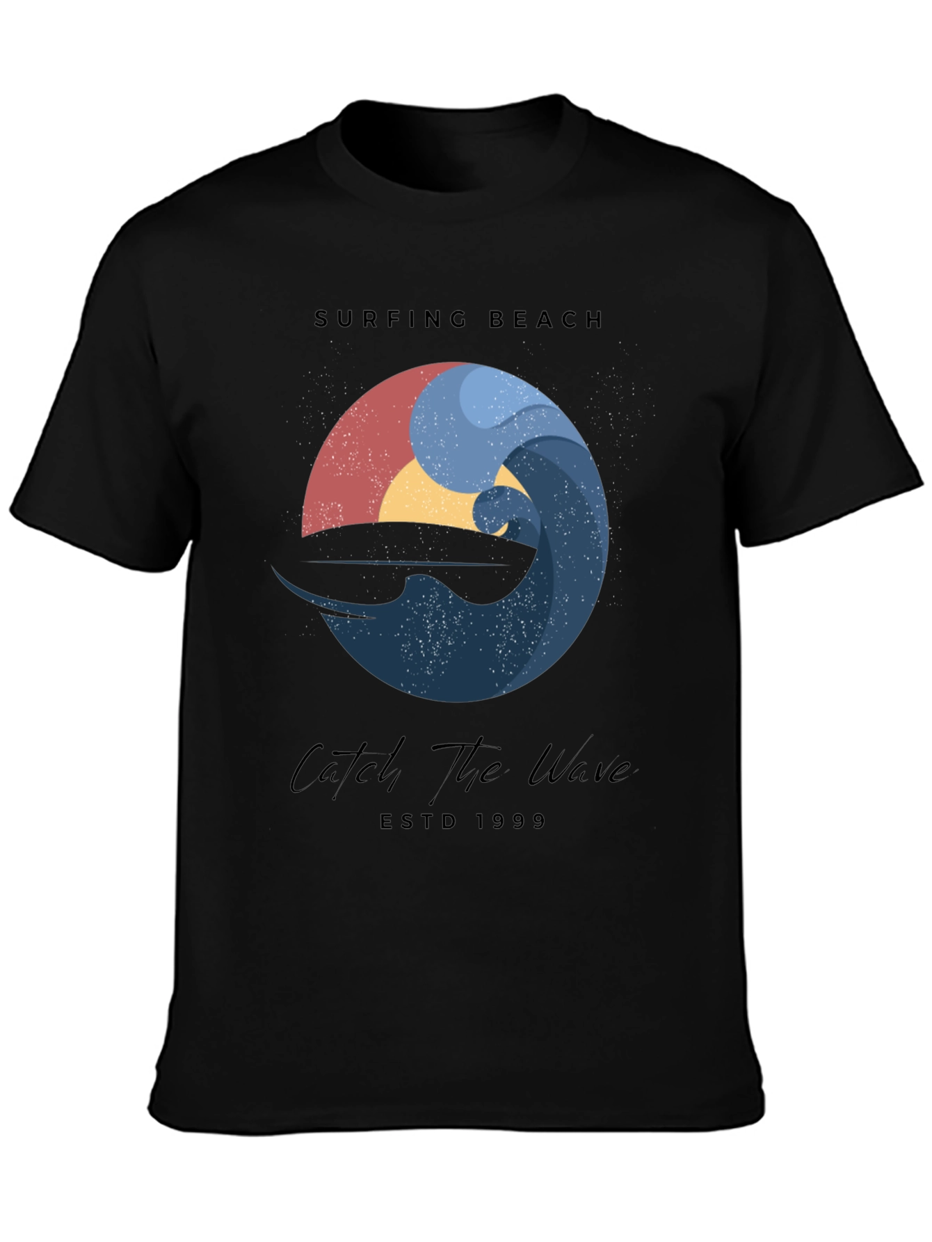 Black Surfing Beach Wave Graphic T-Shirt view 3