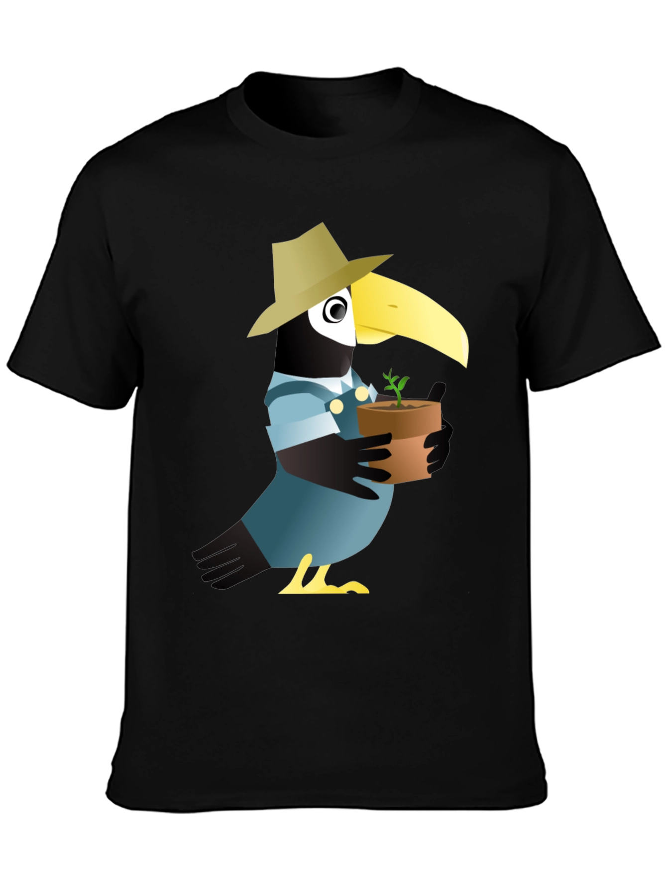 Black Quirky Crow Gardener Graphic Tee - Black Cotton view 3