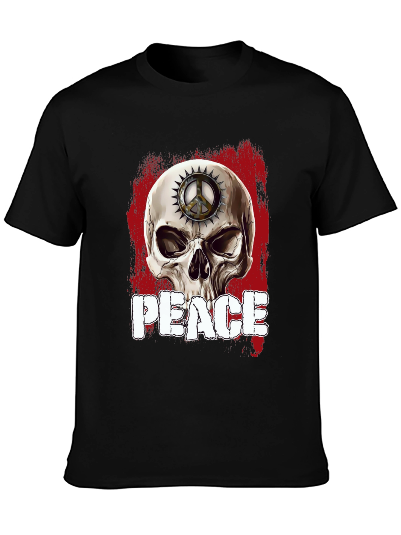 Black Skull Peace Sign Graphic T-Shirt view 3