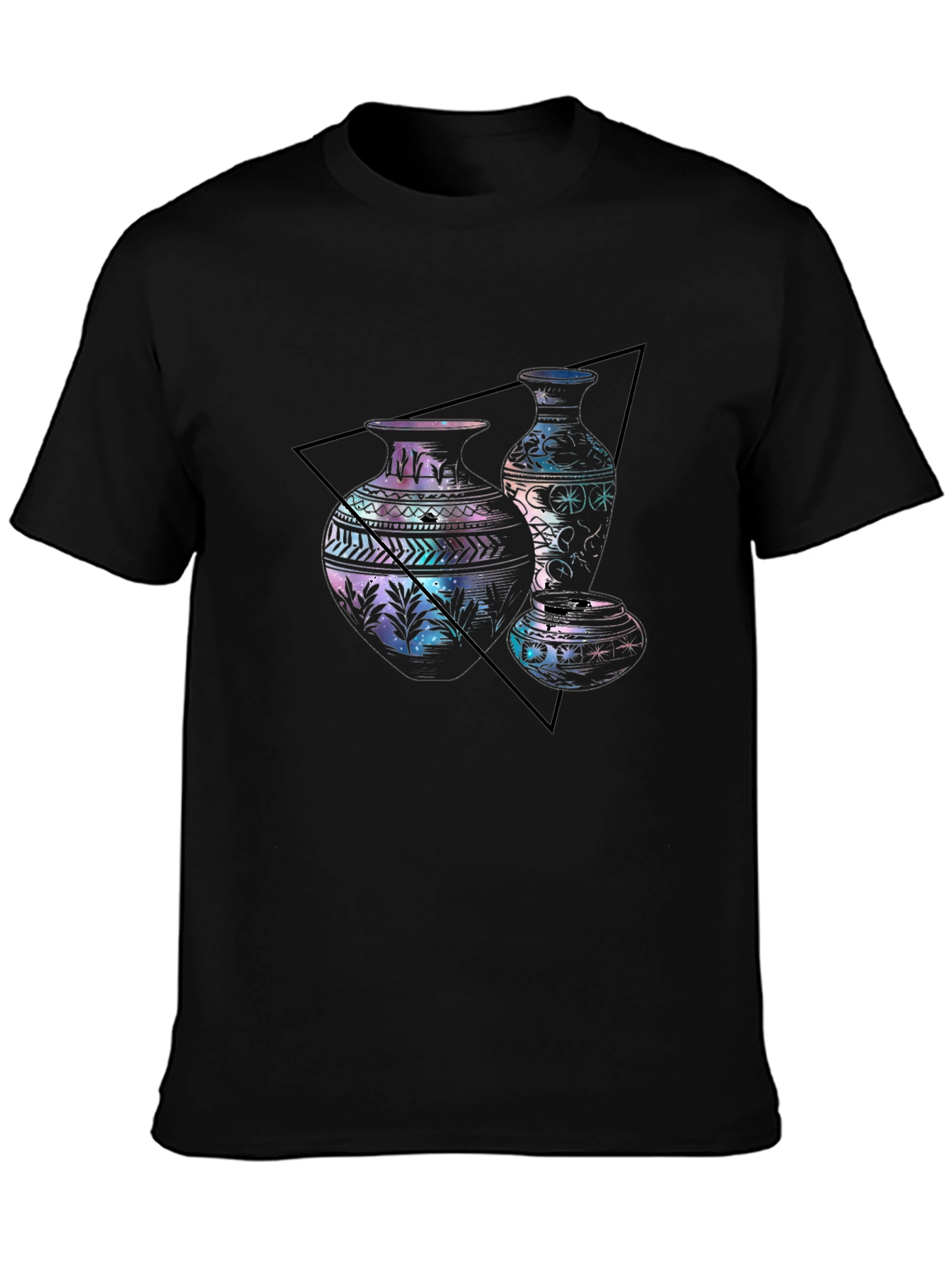 Black Abstract Vases T-Shirt - Artistic Graphic Tee for Men view 3