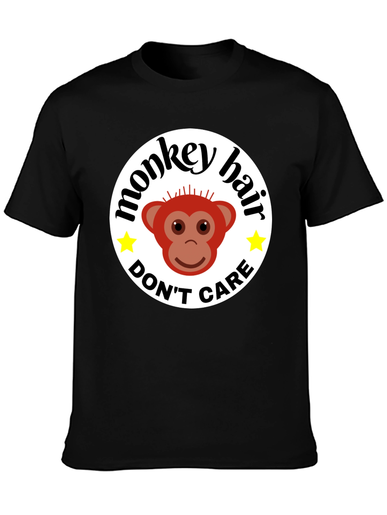Black Monkey Hair, Don't Care! Black Graphic Tee view 3