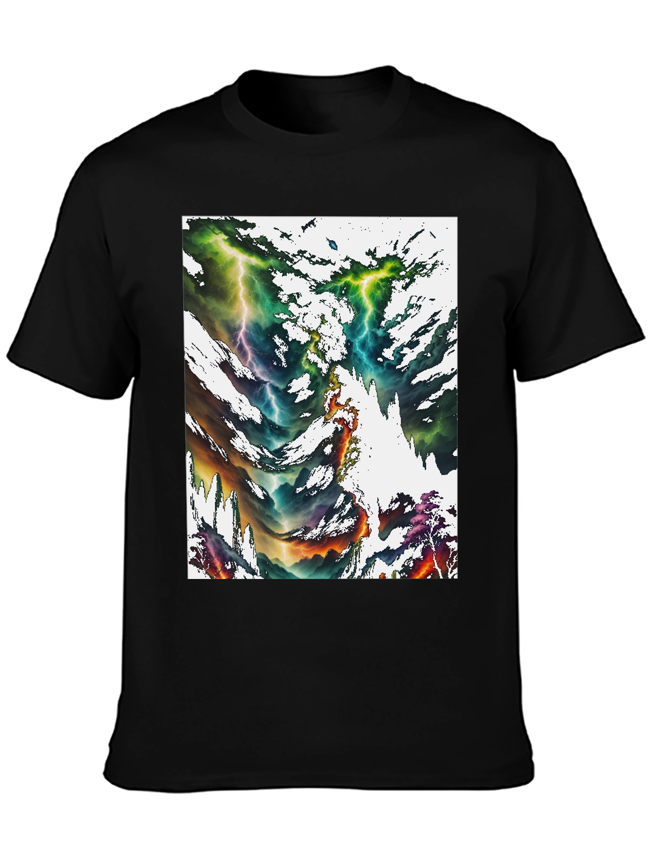 Black Abstract Lightning Bolt Graphic Print Black Tee view 3