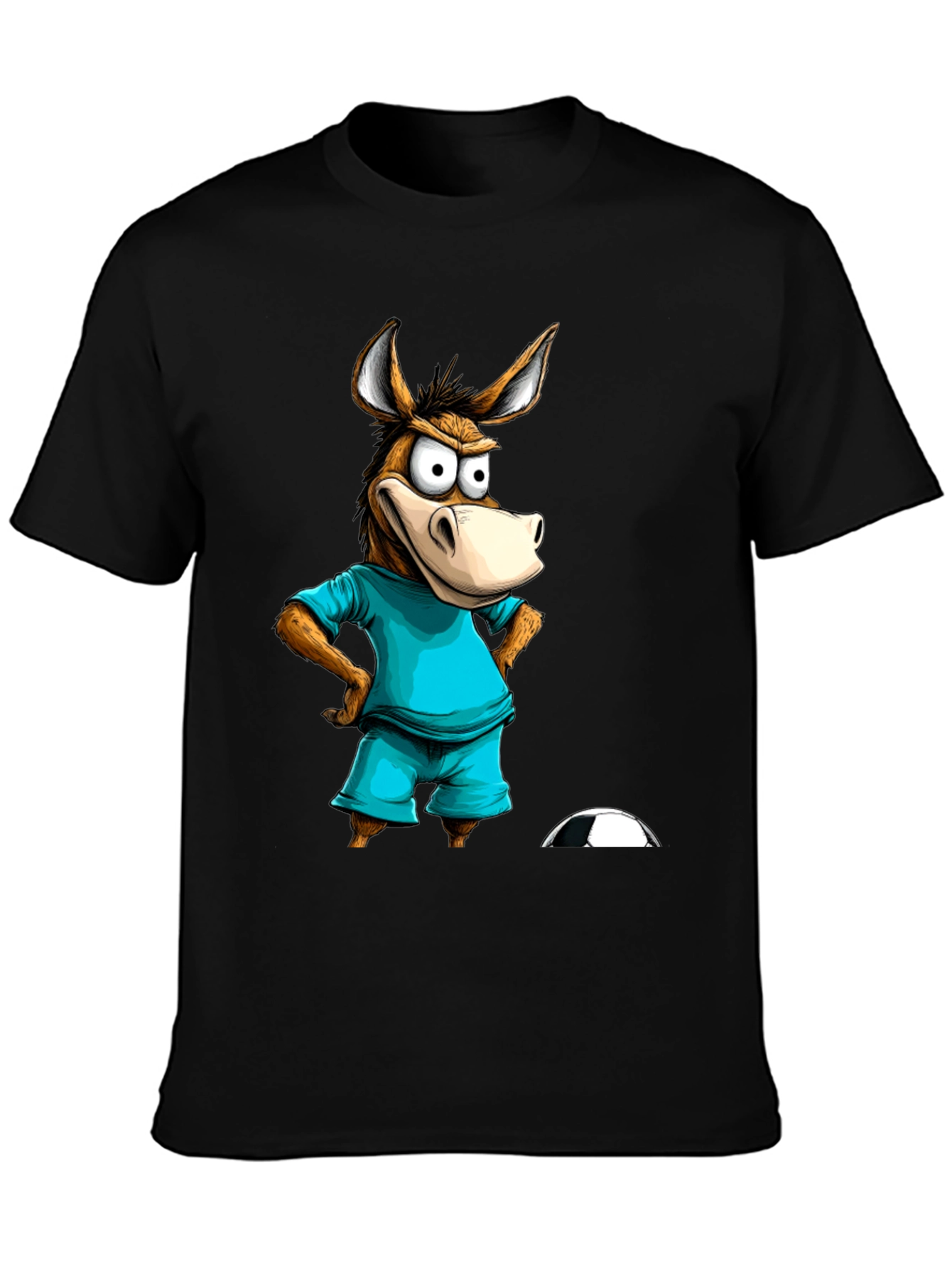 Black Funny Donkey Soccer T-Shirt - Cartoon Animal Tee view 3