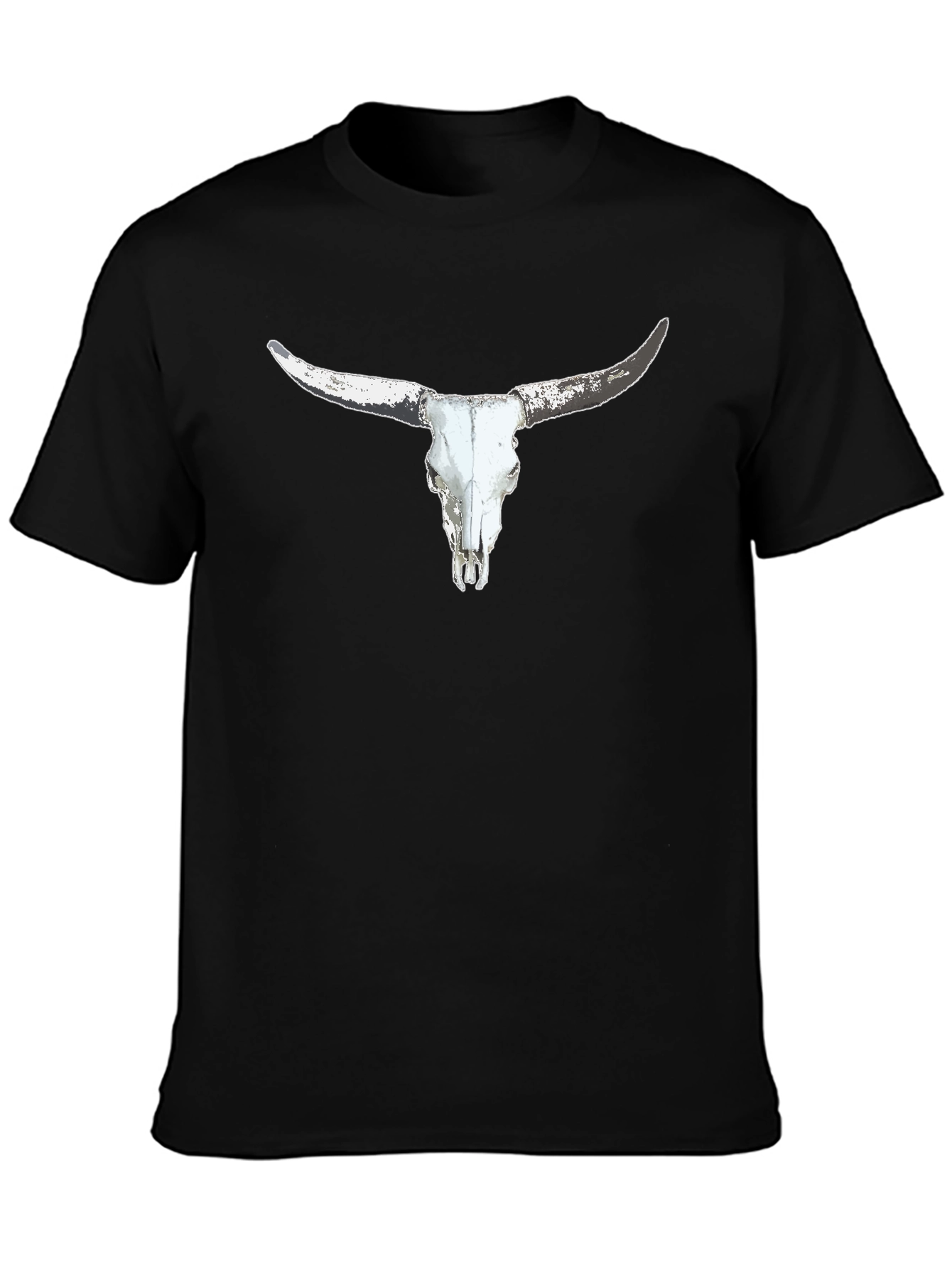 Black Longhorn Skull Graphic Black T-Shirt view 3