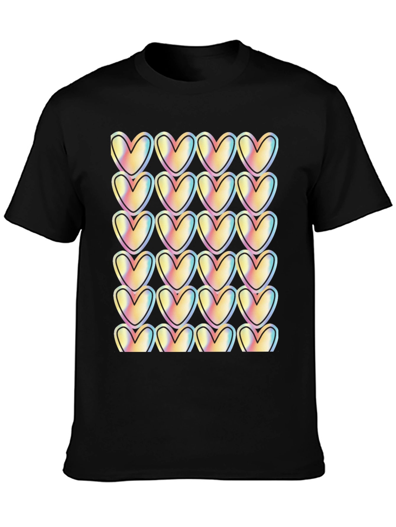 Black Heart Pattern T-Shirt - Trendy Casual Wear view 3