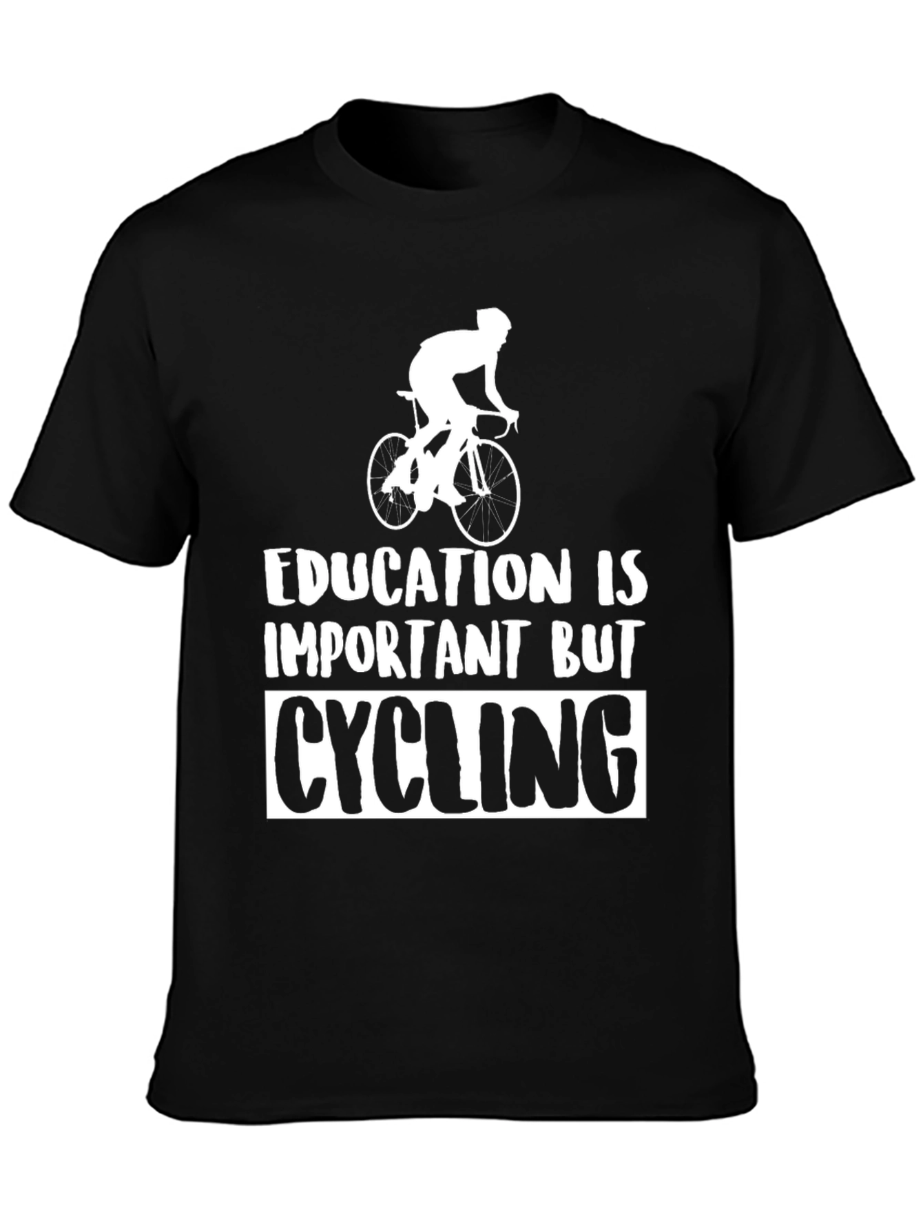 Black Cycling T-Shirt: Education is Important, But Cycling view 3