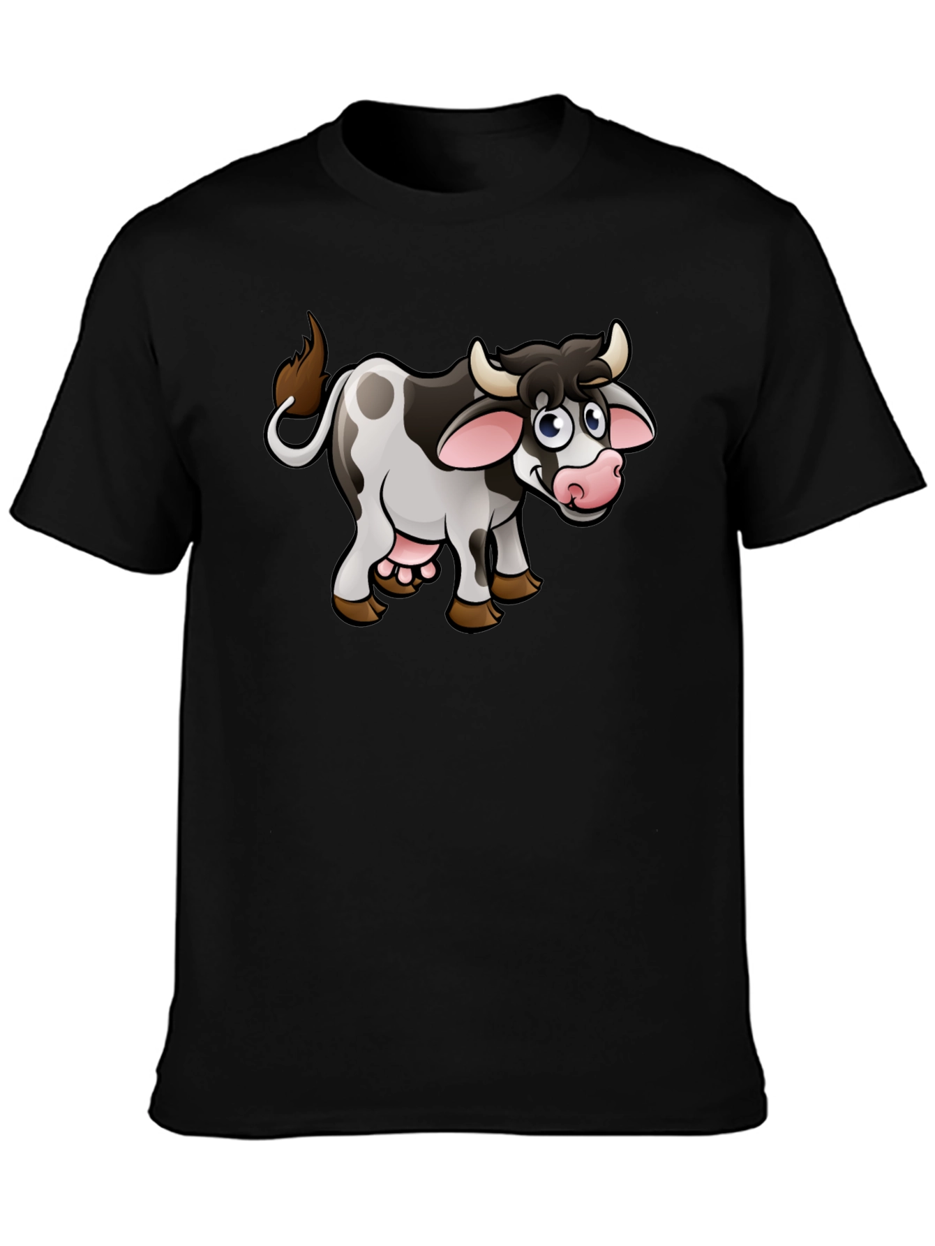 Black Cartoon Cow T-Shirt - Black Cotton Graphic Tee view 3