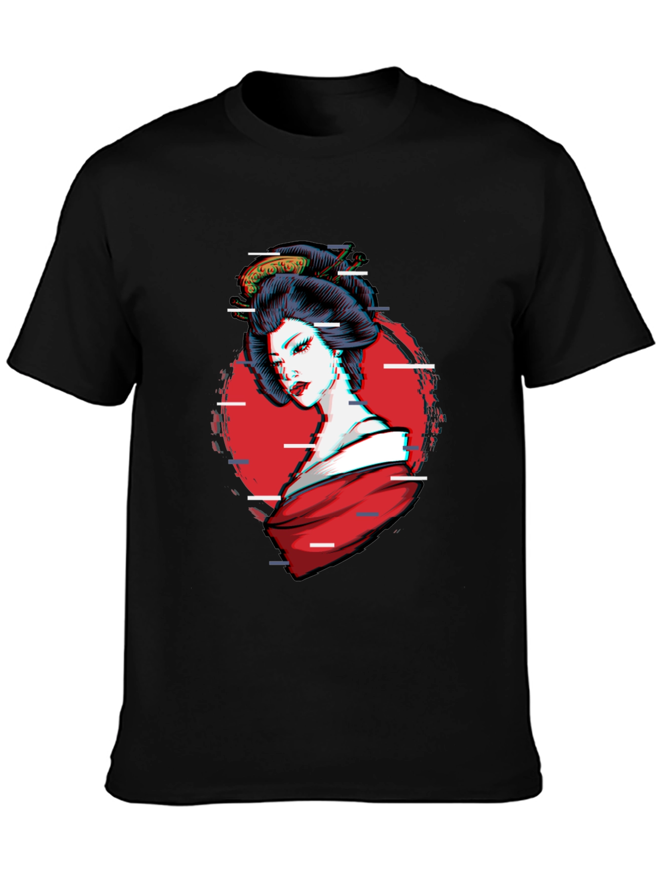 Black Geisha Glitch T-Shirt - Stylish Graphic Tee view 3