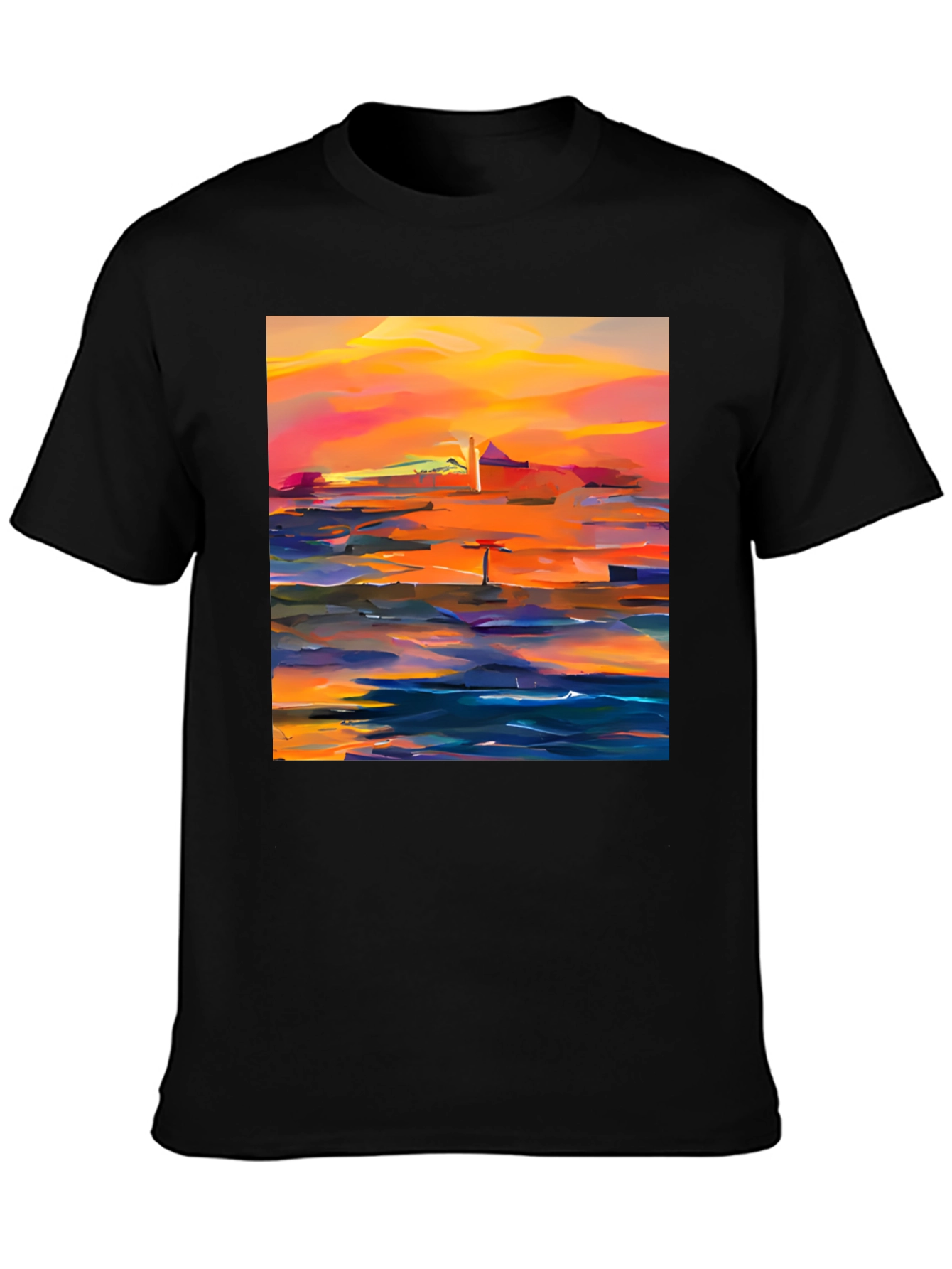 Black Abstract Sunset Graphic Tee - Stylish Cotton Blend view 3