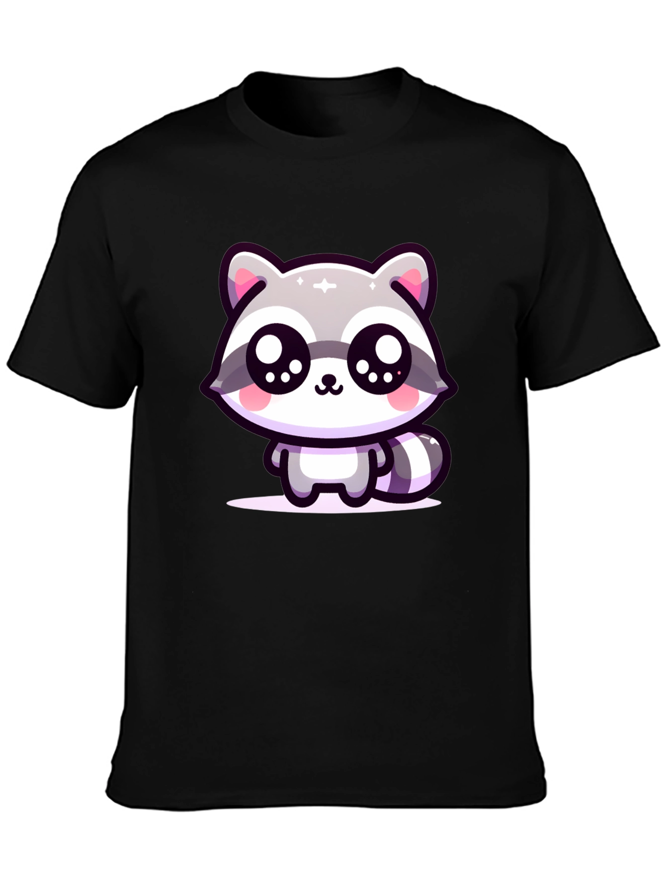 Black Cute Raccoon Graphic Black T-Shirt view 3