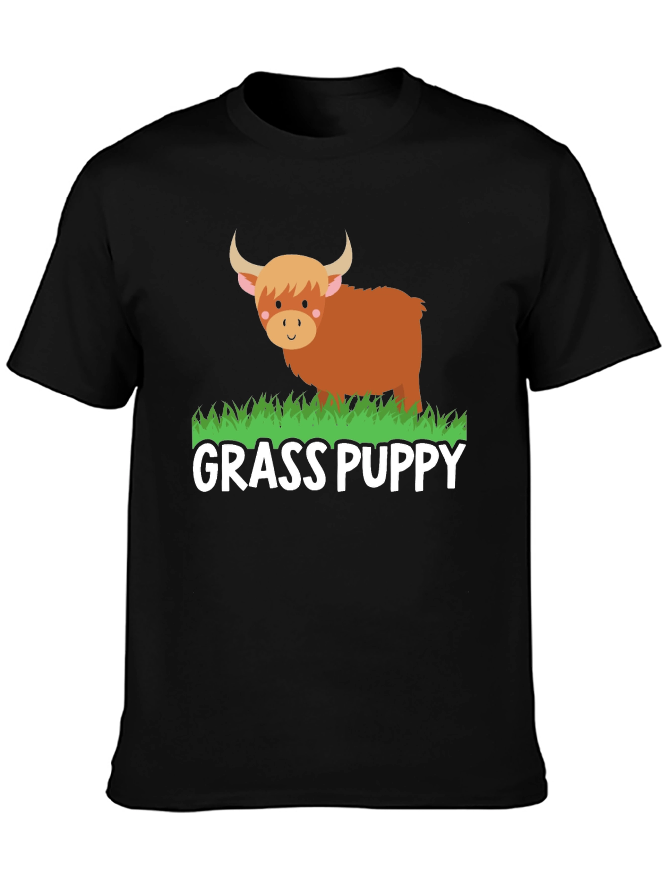 Black Grass Puppy Highland Cow Graphic Tee view 3