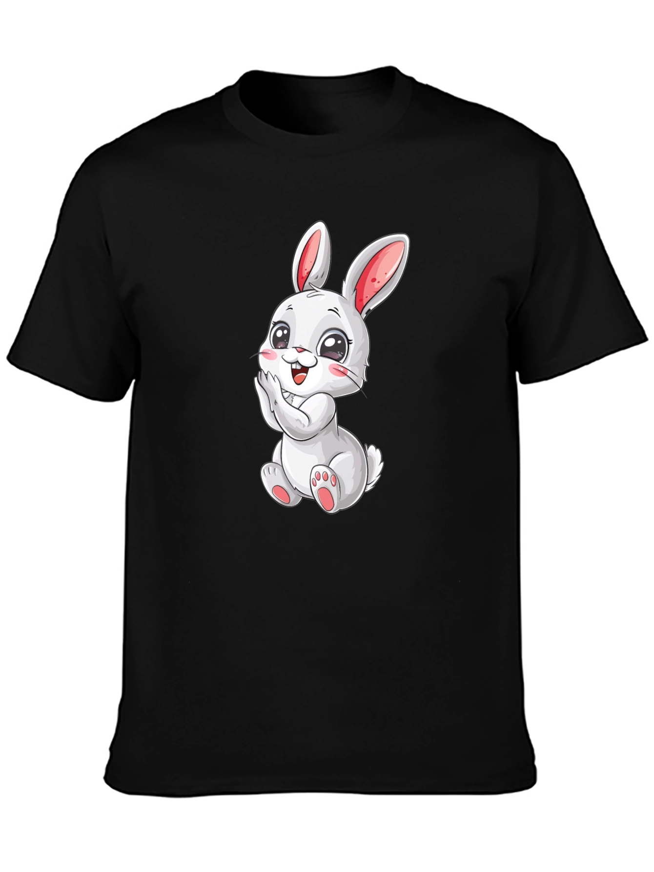 Black Cute Bunny Graphic Tee - Black Cotton Comfort view 3