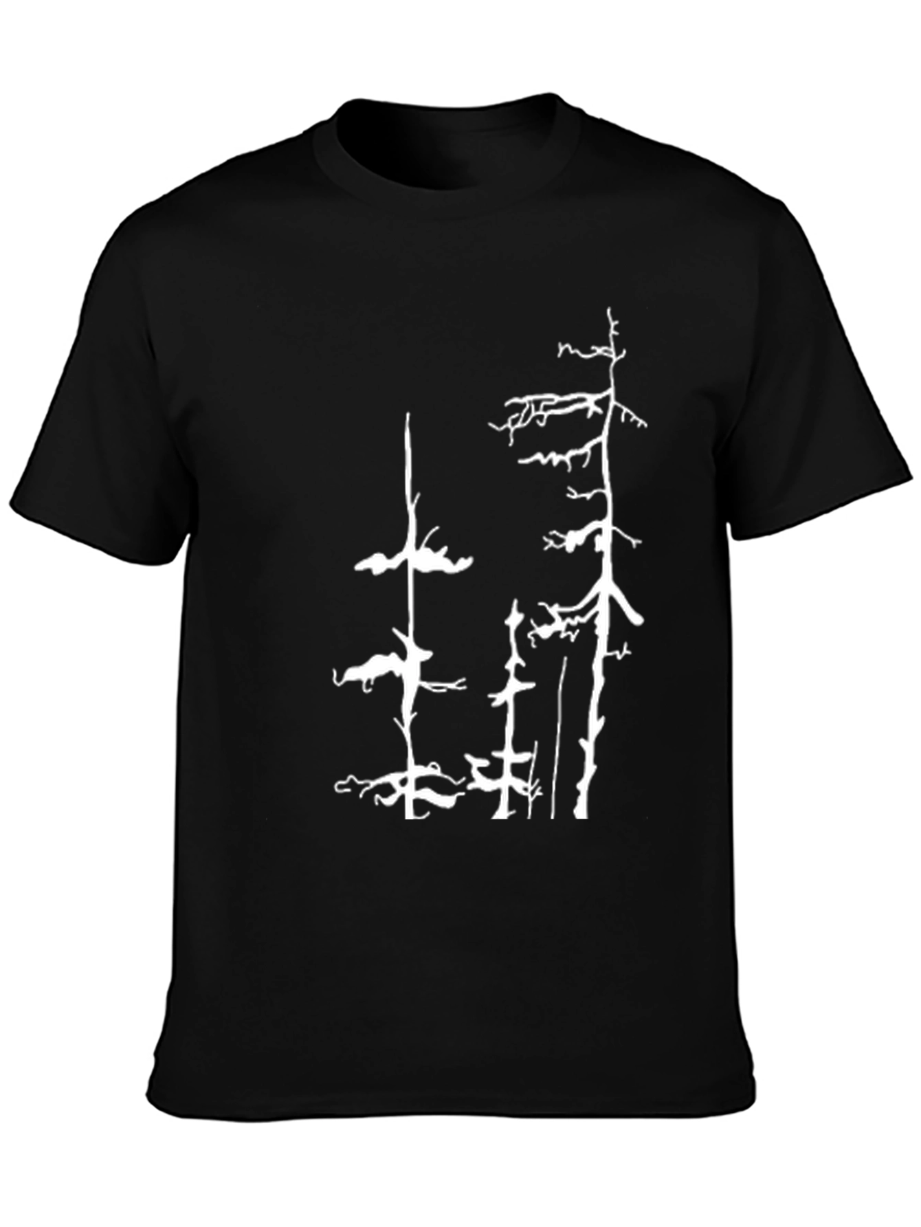 Black T-Shirt with White Forest Tree Design - 3