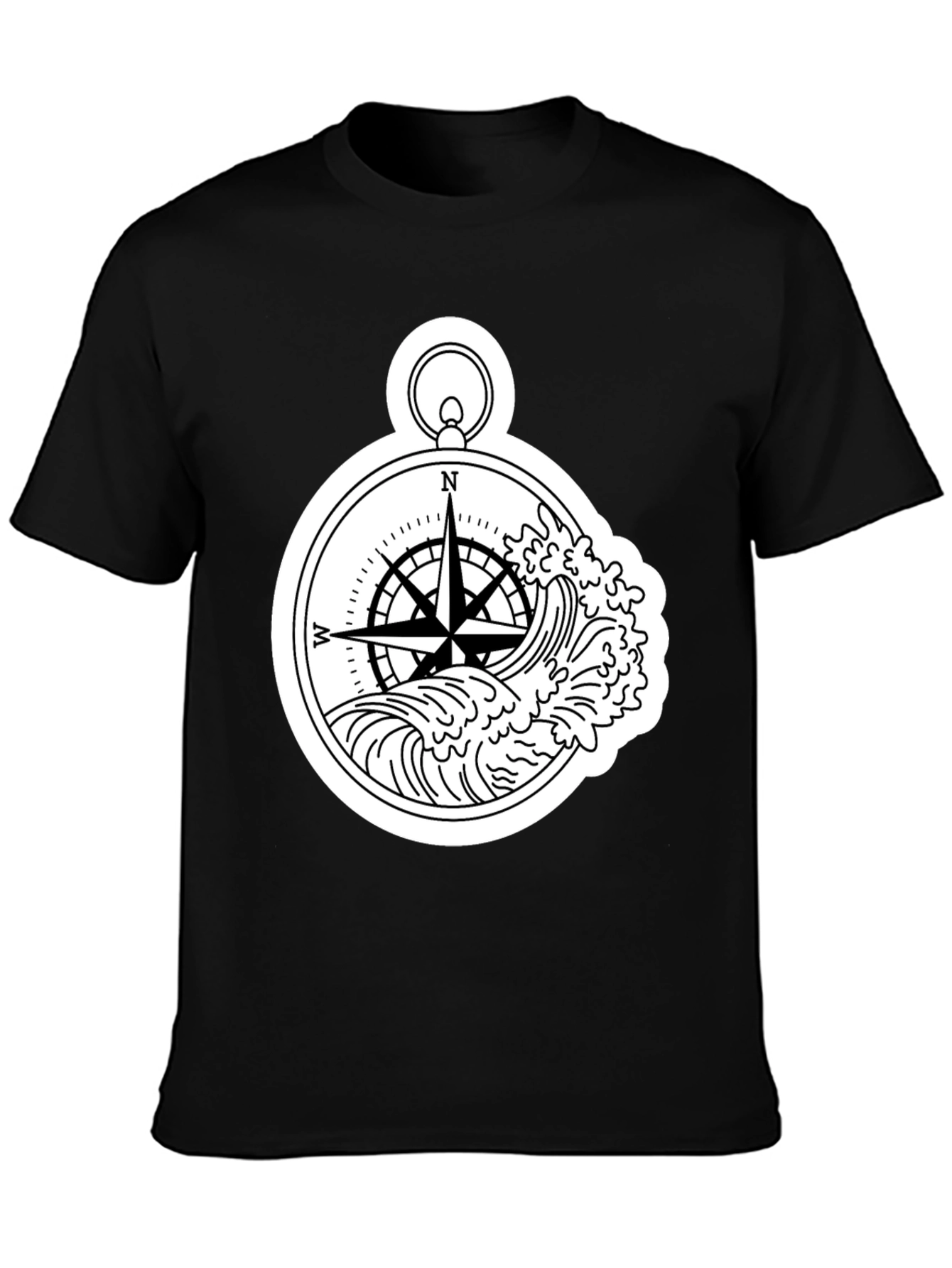 Black Nautical Compass Wave Graphic T-Shirt - Black view 3