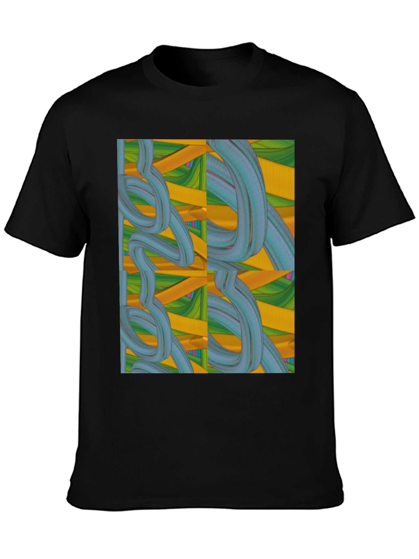 Black Abstract Swirl Design Black T-Shirt view 3