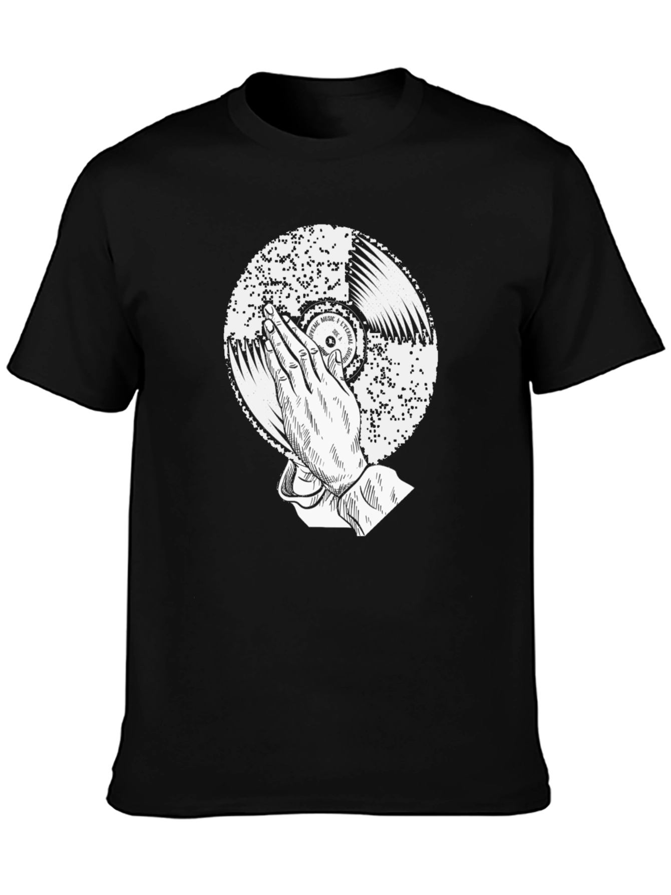 Black Black Graphic Tee: Praying Hands Record Design view 3