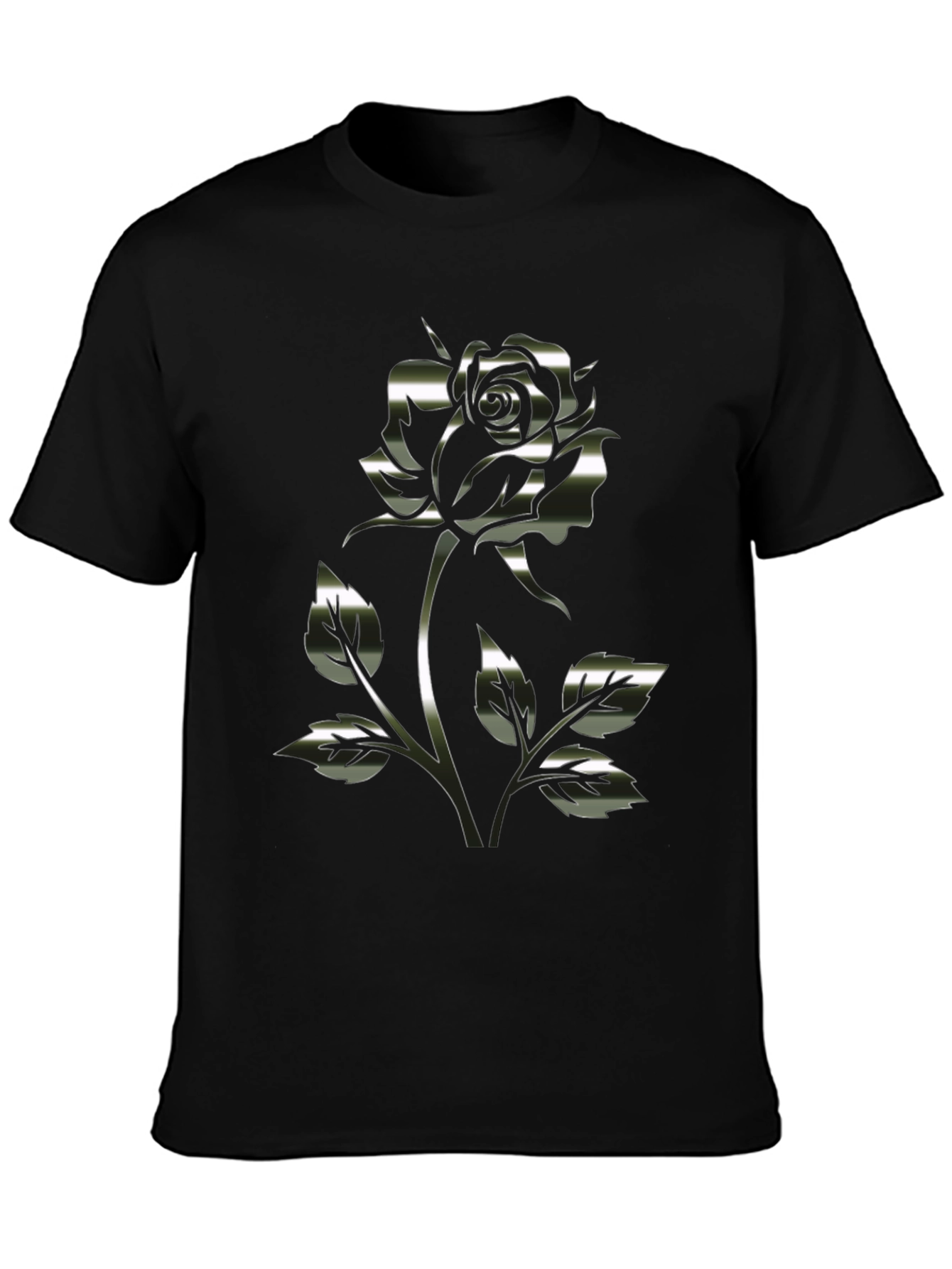 Black Chrome Rose Graphic Black T-Shirt view 3