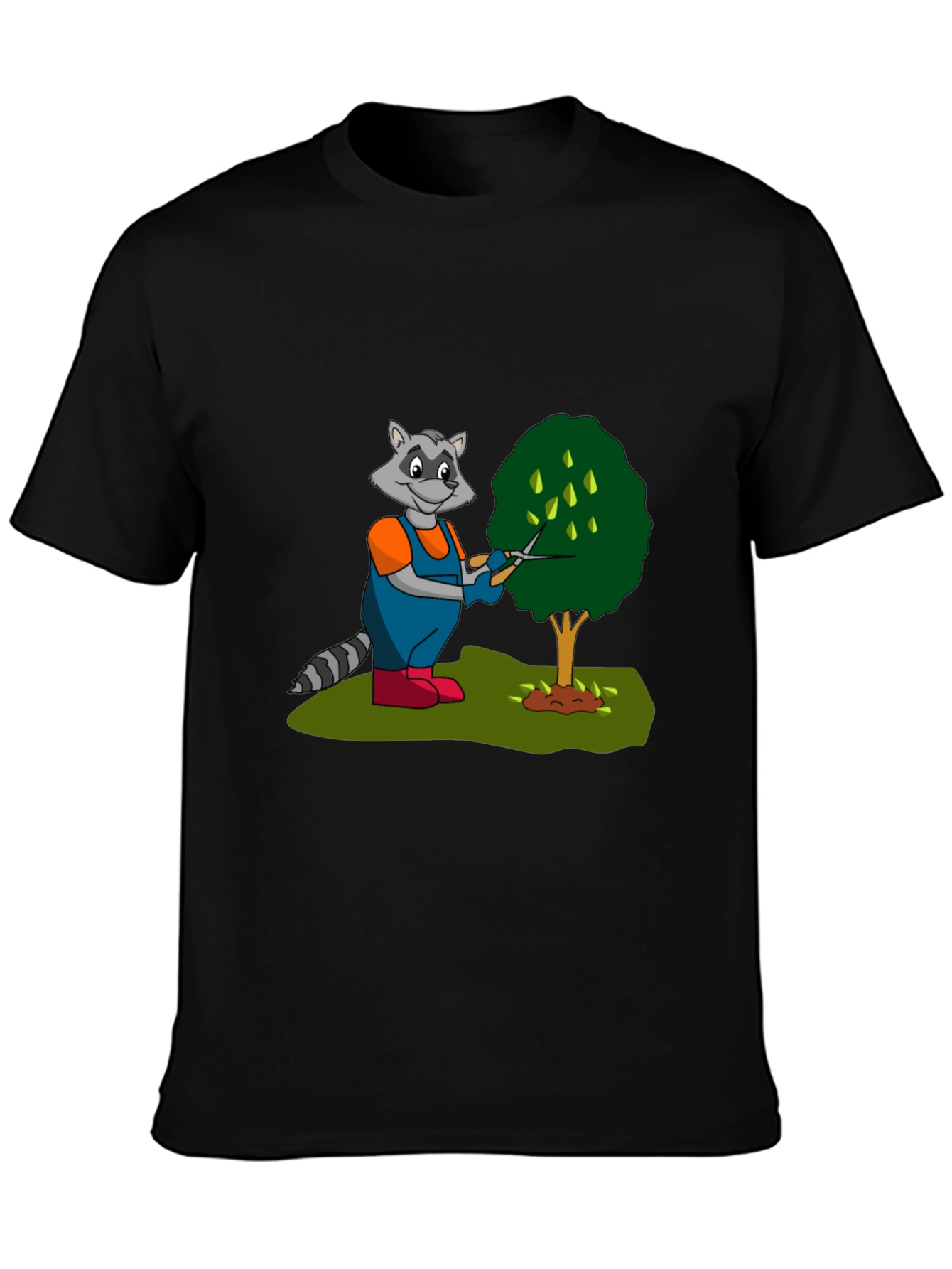 Black Gardening Raccoon Graphic Tee view 3