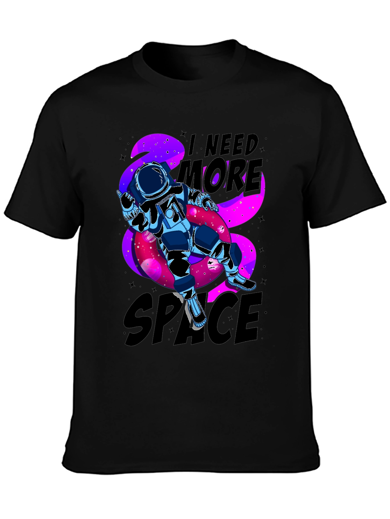 Black I Need More Space Astronaut Graphic T-Shirt view 3