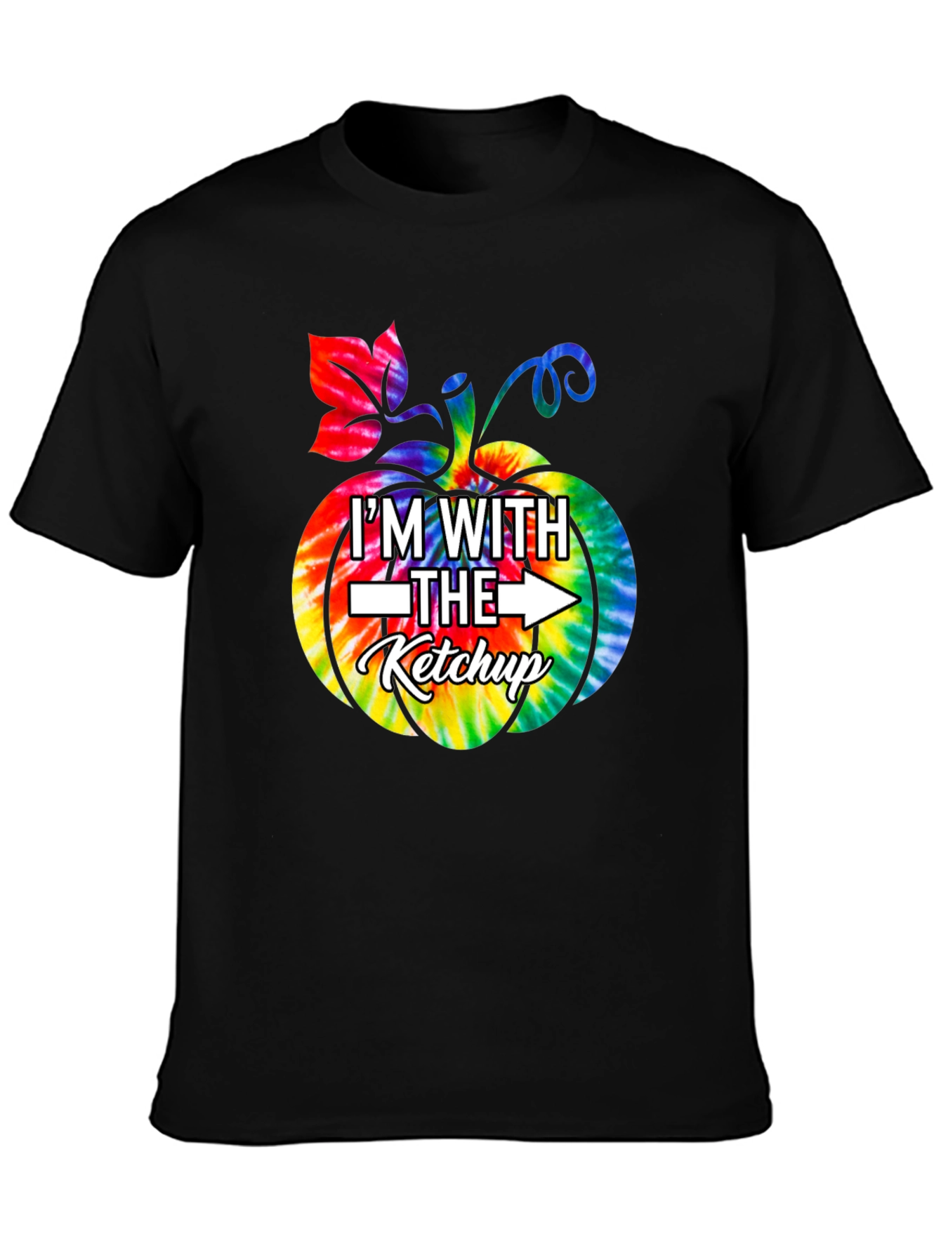 Black I'm With The Ketchup Tie Dye Pumpkin Graphic T-Shirt view 3