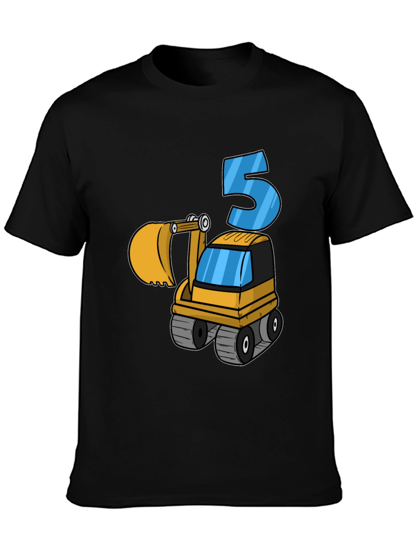 Black Kids 5th Birthday Excavator T-Shirt view 3