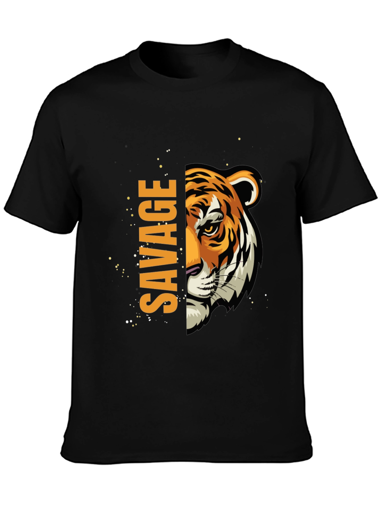 Black Savage Tiger Graphic Print Men's Black T-Shirt view 3