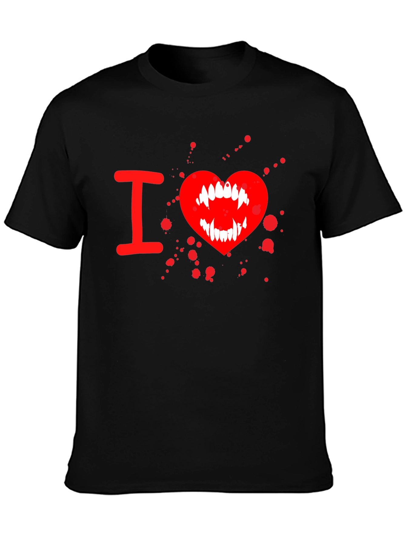 Black I Heart Vampire Fangs Tee - Black Cotton Graphic T-Shirt view 3