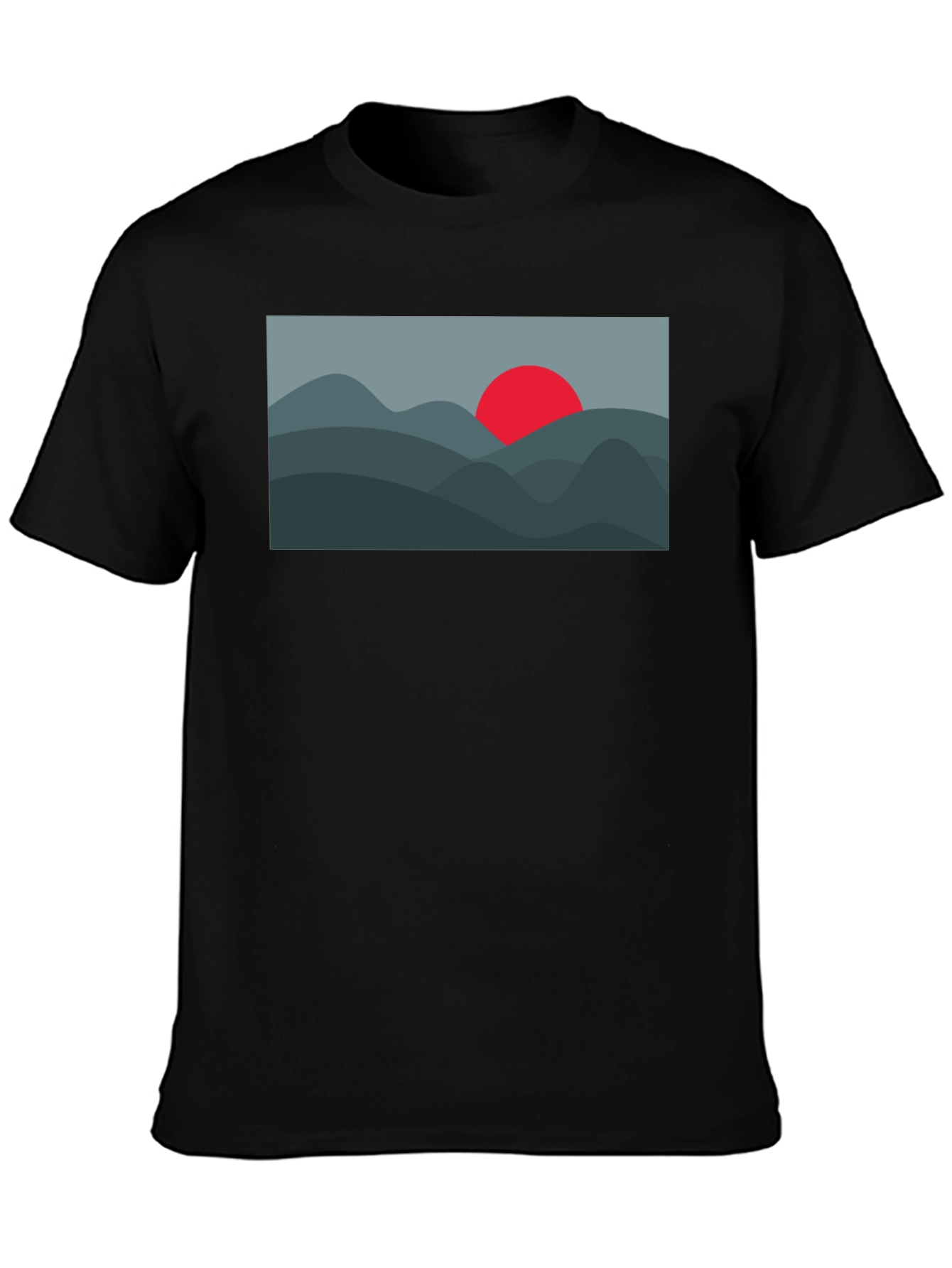 Black Minimalist Mountain & Sun Graphic Tee - Black view 3