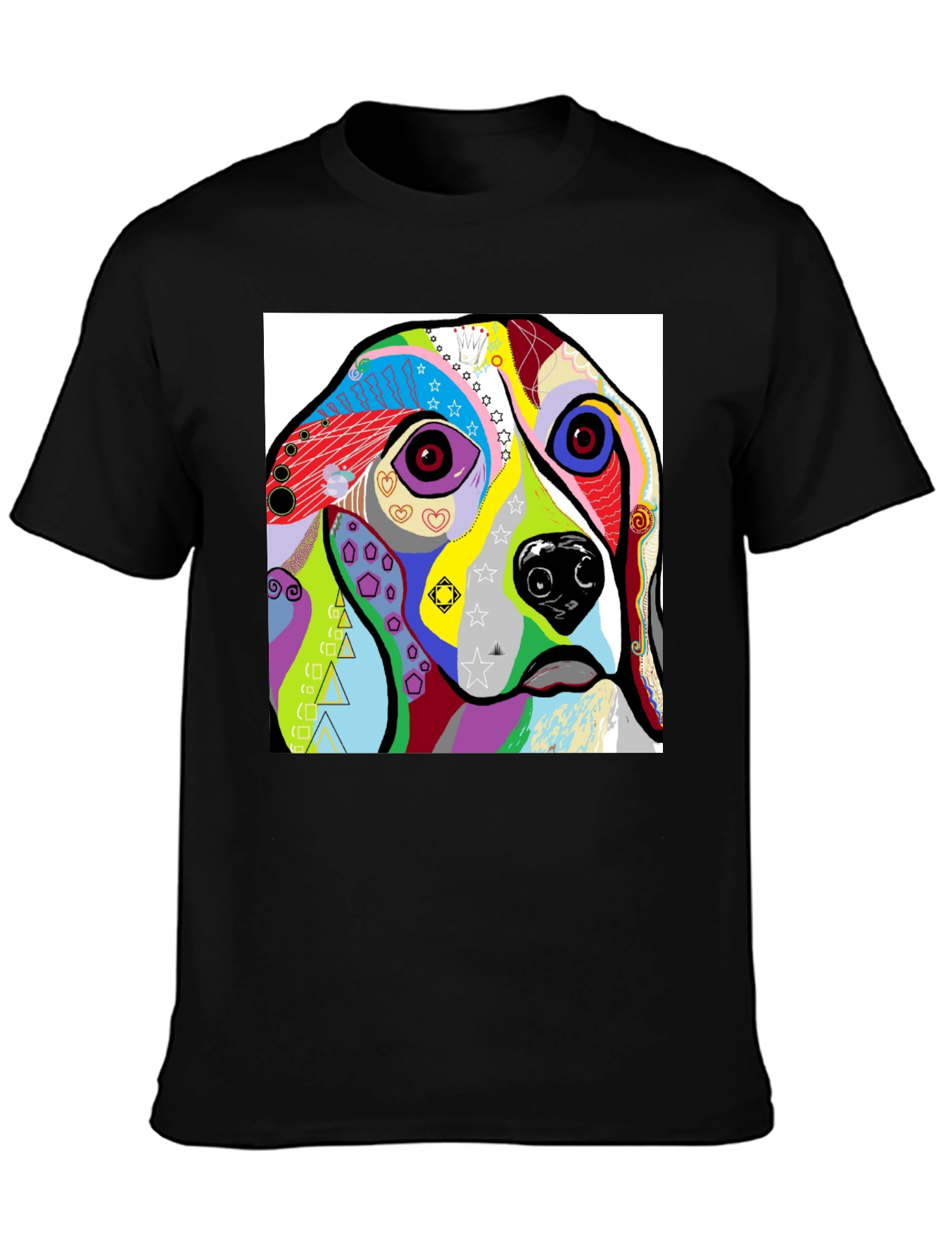 Black Abstract Dog Print Black T-Shirt view 3